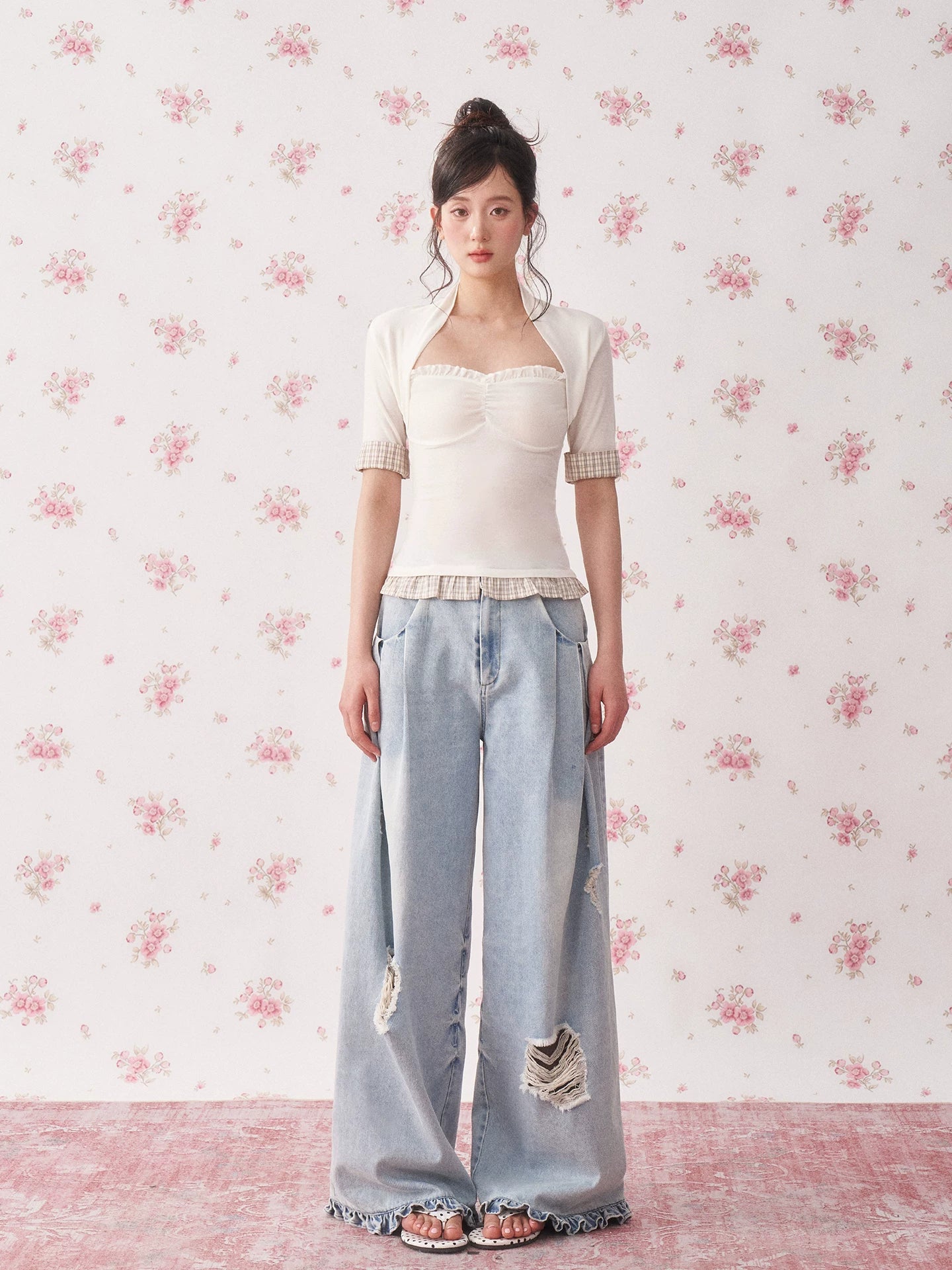 Vintage Distressed Wide-Leg Denim Jeans