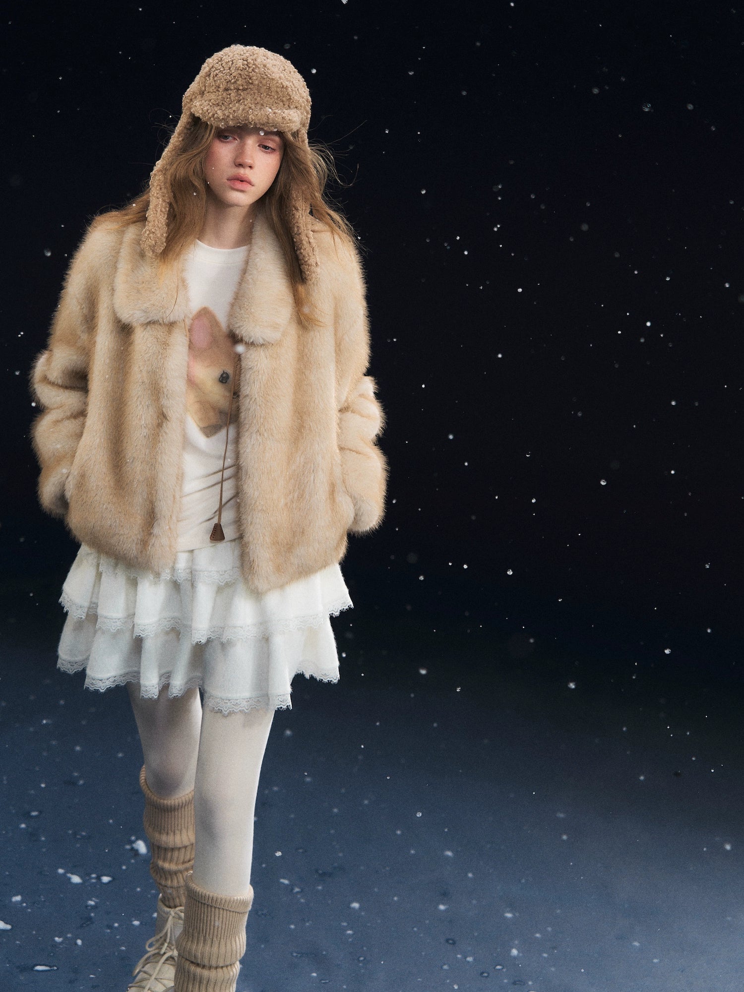 Tie-Waist Fuzzy Lapel Jacket