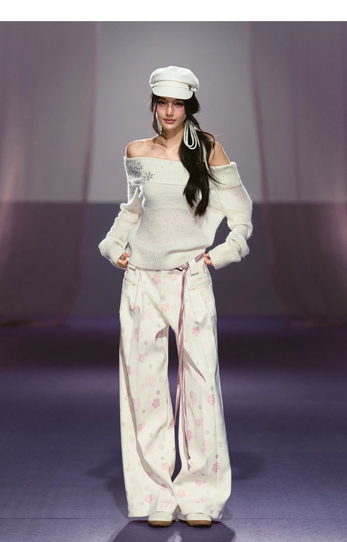 Floral Satin Wide-Leg Tailored Trousers