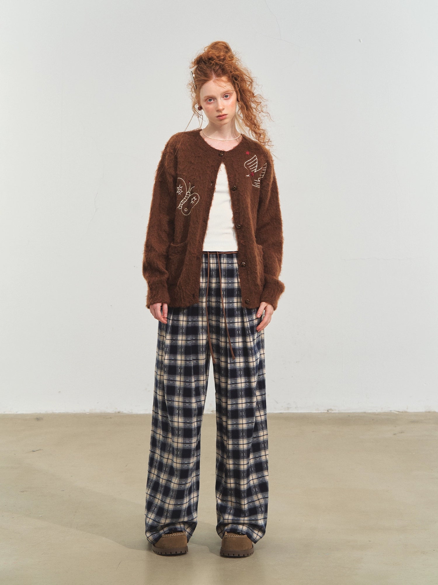 Lazy Plaid Wide-Leg Casual Pants - CHINASQUAD