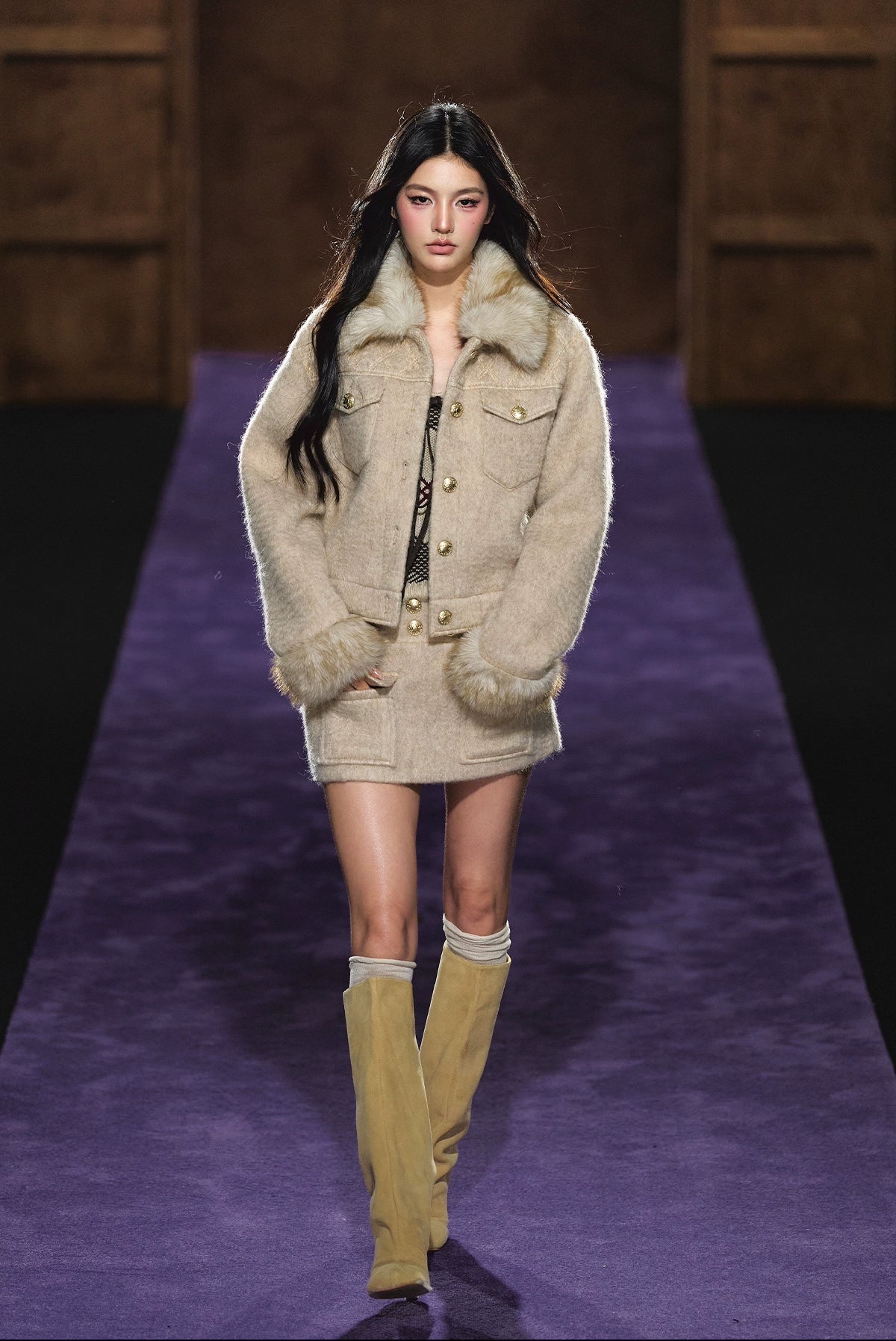 Wool-Blend Textured Check Jacket & Skirt Set