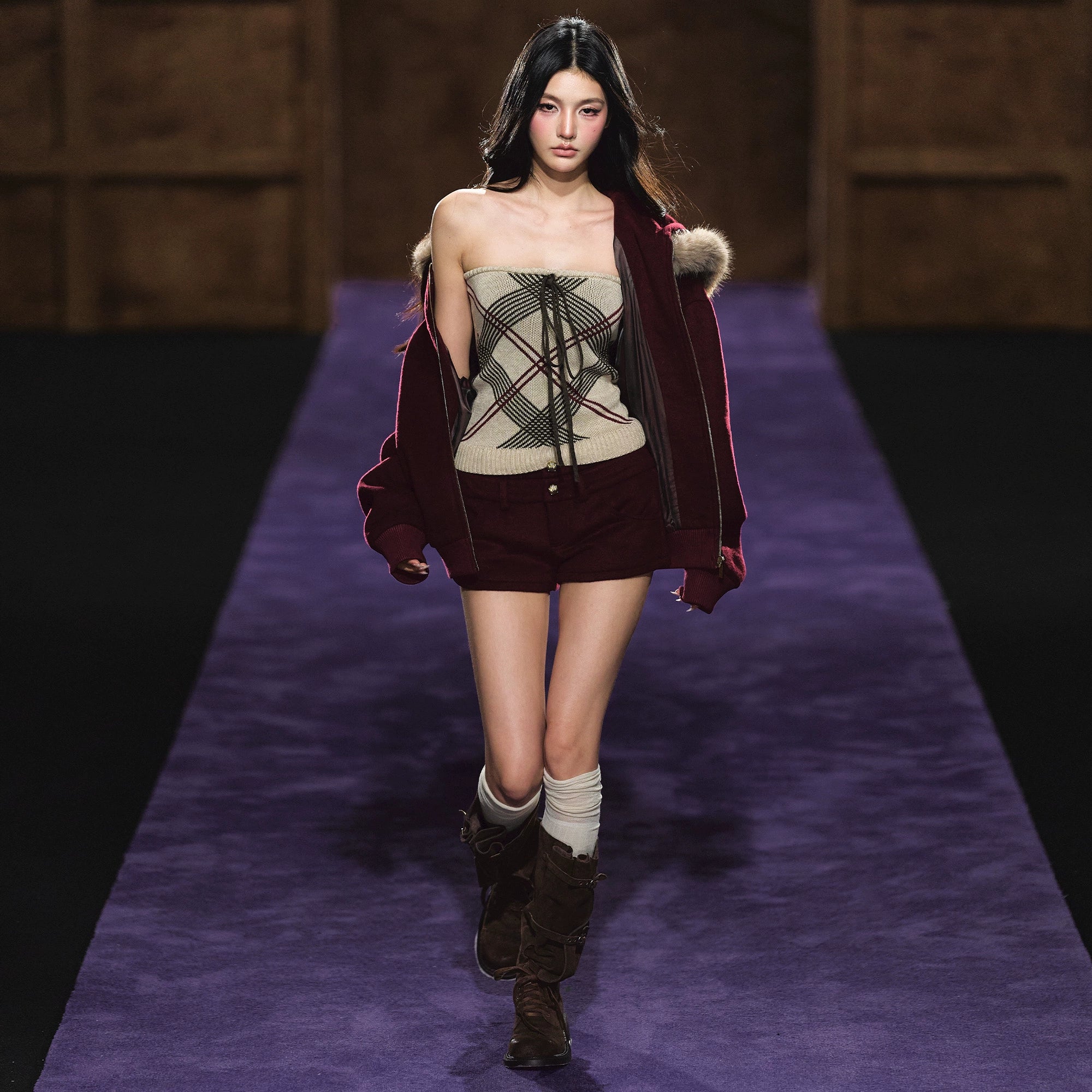 Wool-Blend Heart Yarn Cropped Knit Tube Top