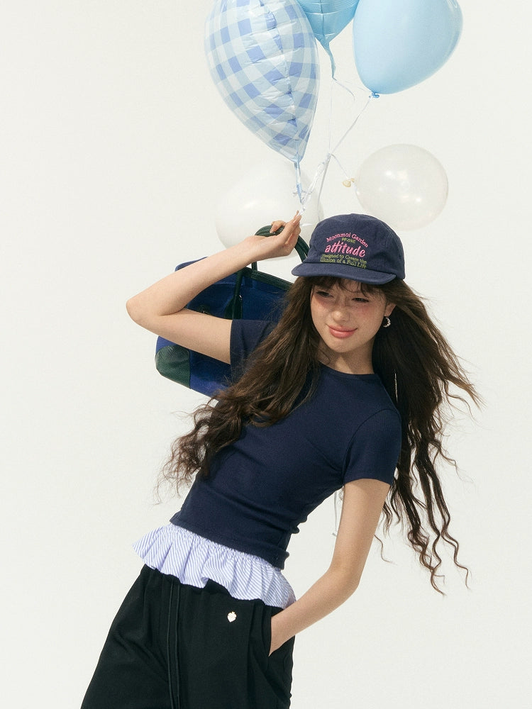 Fake Two-Piece Patchwork Puff Sleeve