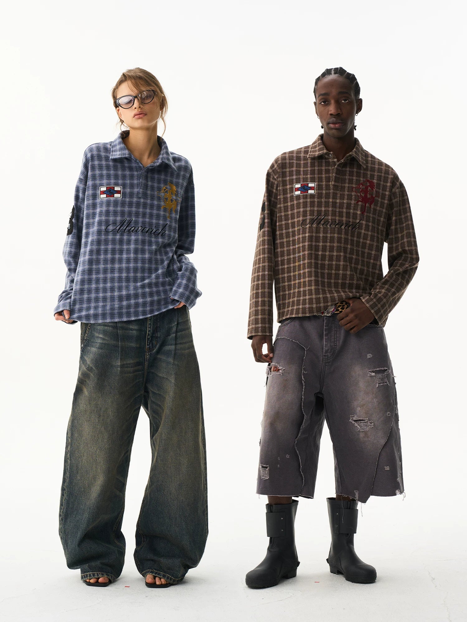 Vintage Plaid Badge Long Sleeve Polo Tee