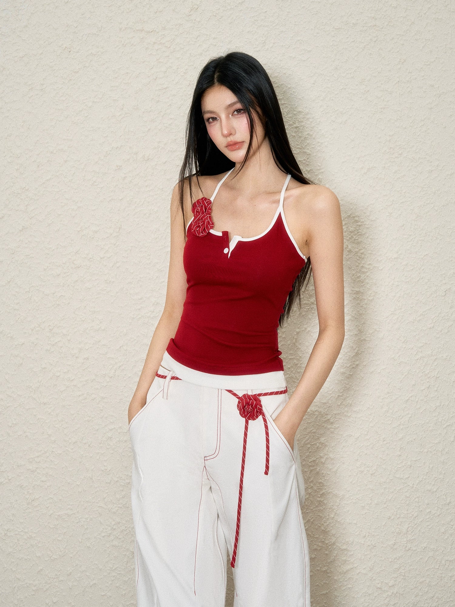 Color Block Faux Two-Piece Spaghetti Top - CHINASQUAD