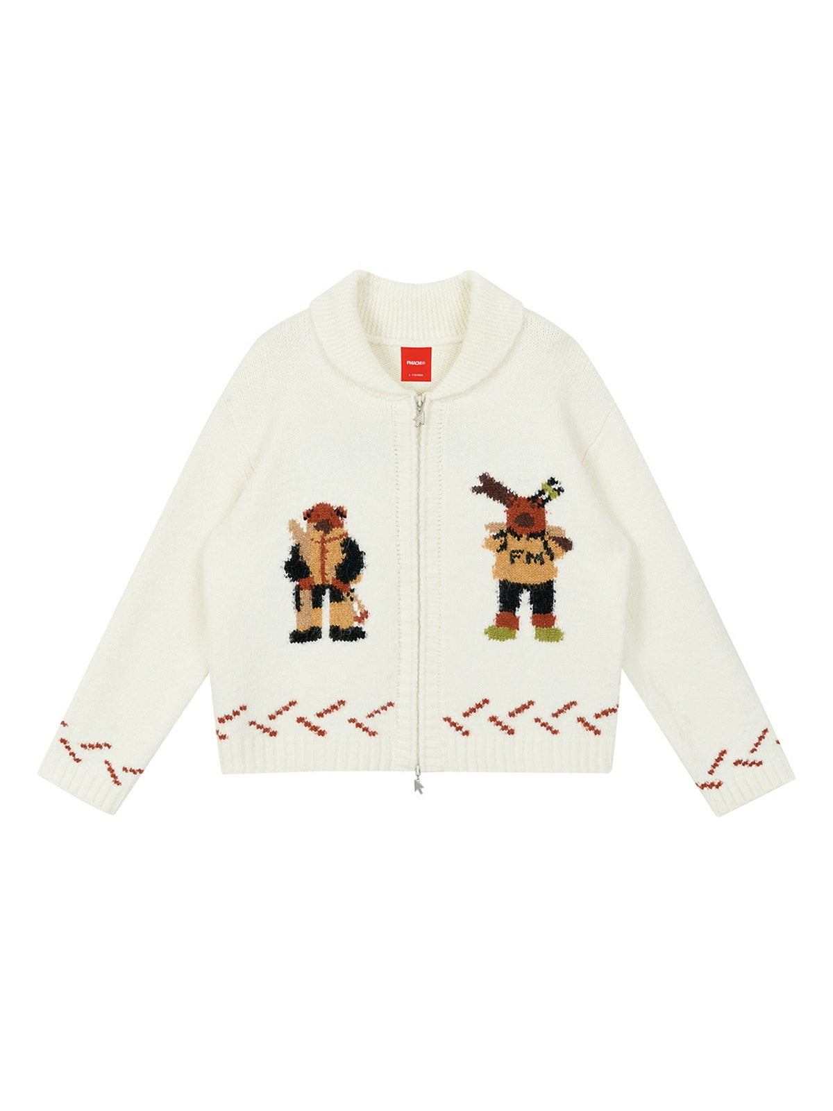 Nordic Skiing Bear Jacquard Christmas Collar Knit Cardigan - CHINASQUAD