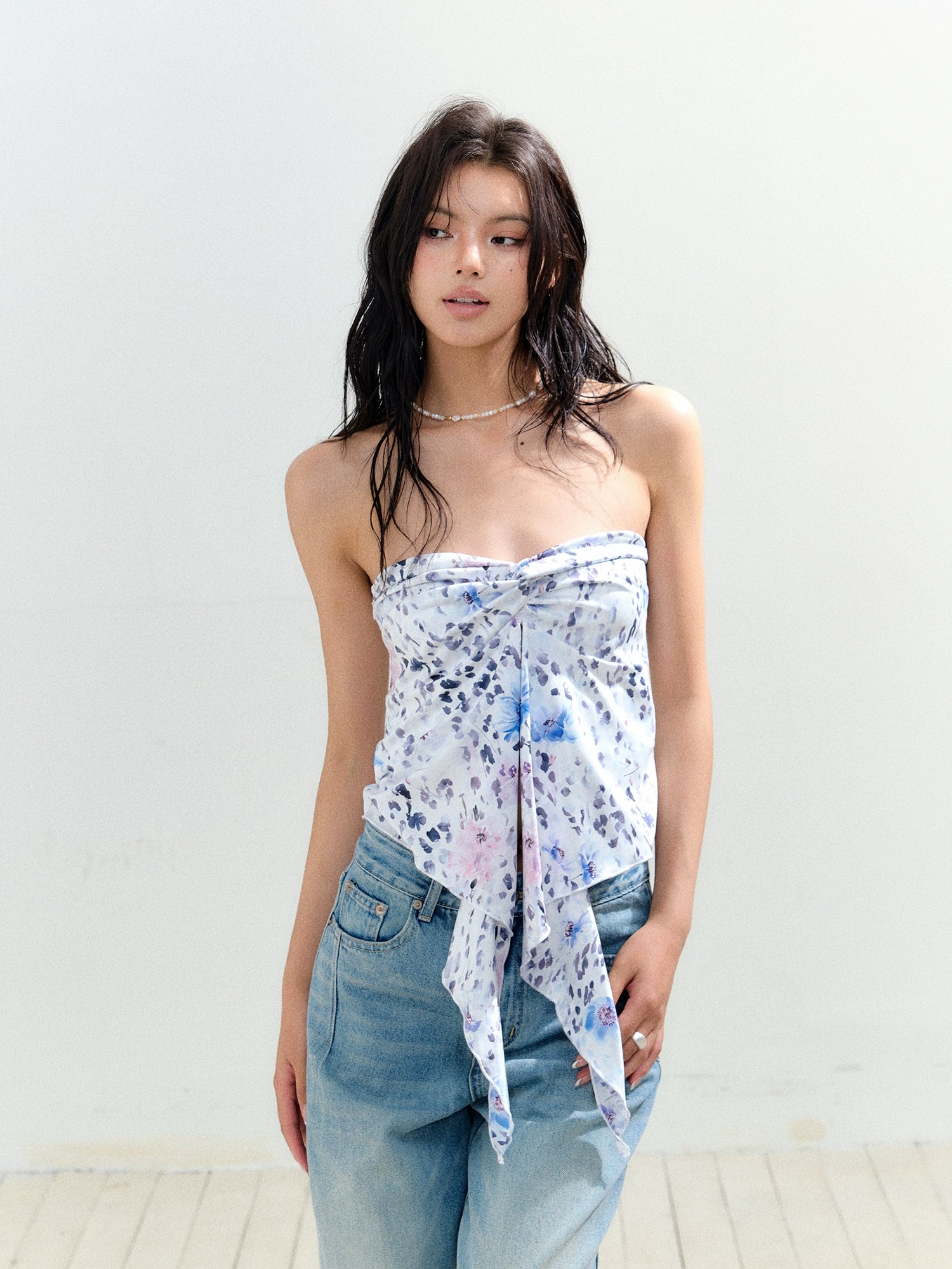 Knotted Asymmetric Hem Tube Blouse - CHINASQUAD