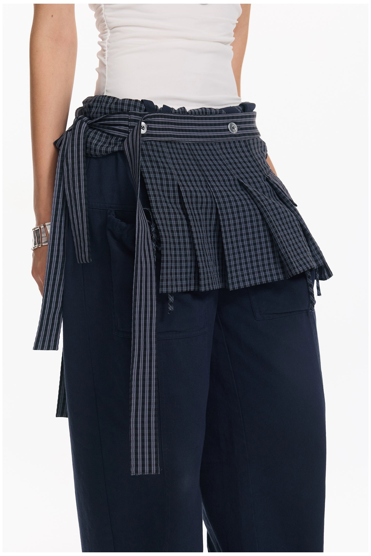 Plaid Overlay Tie Skirt