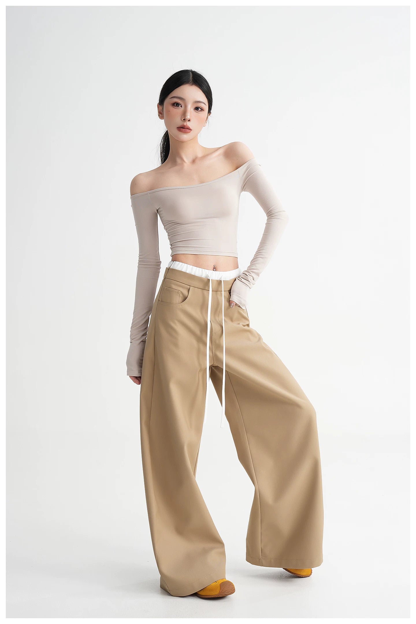 Panel Wide-Leg Floor-Length Trousers