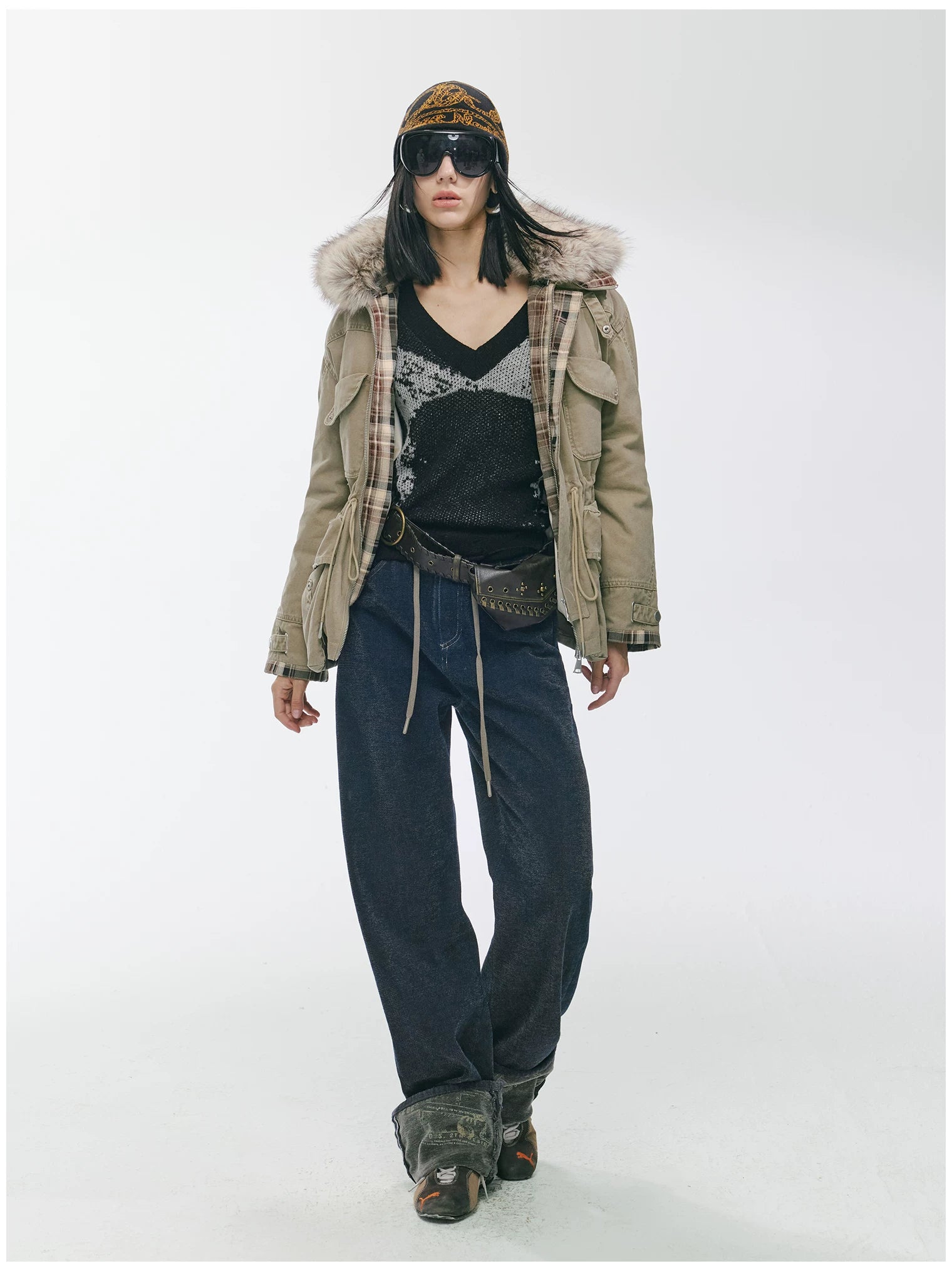 Detachable Fur Collar Utility Down Jacket