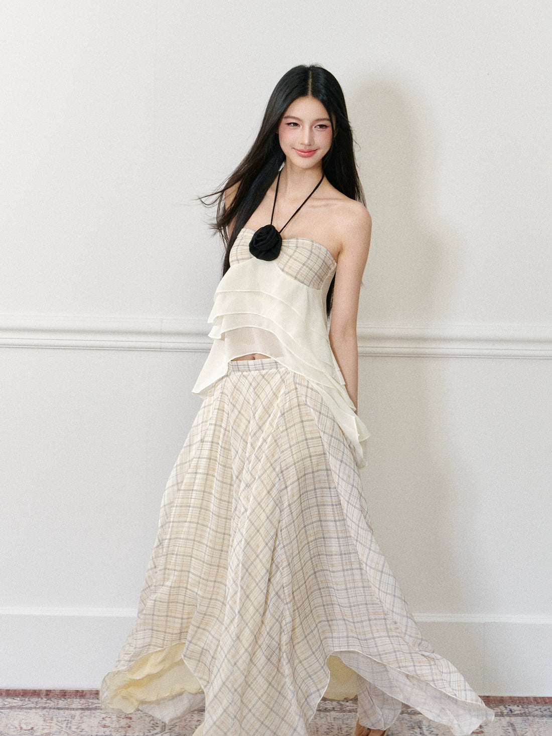 Rose Halter Neck Slip Bandeau Tank Top & Skirt Set - CHINASQUAD