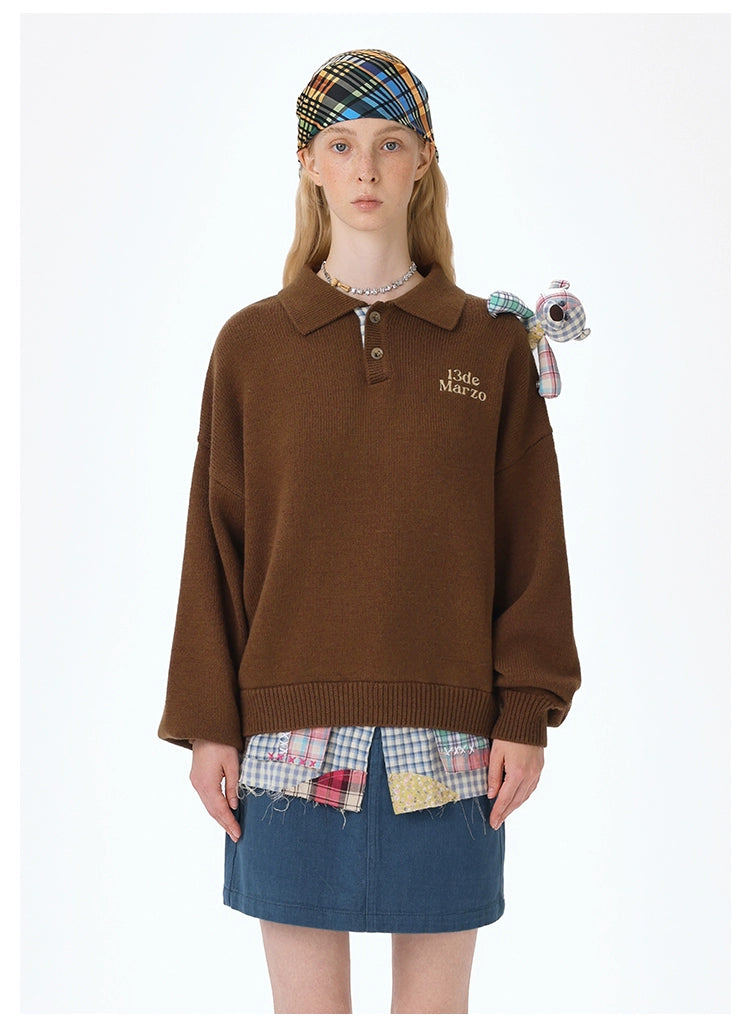 Plaid Bear Polo Sweater - CHINASQUAD