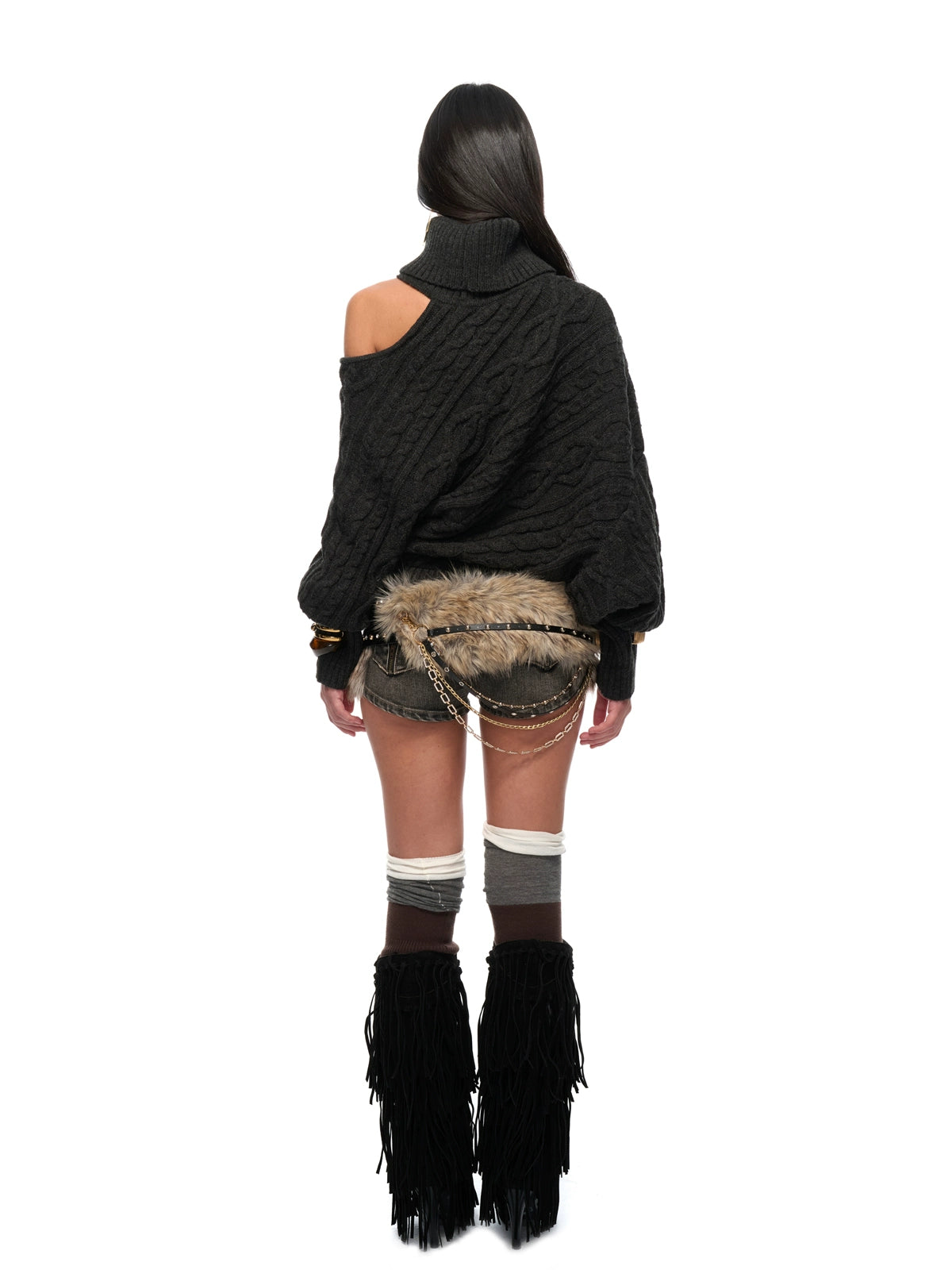 Wool-Blend Batwing Cable Knit Sweater