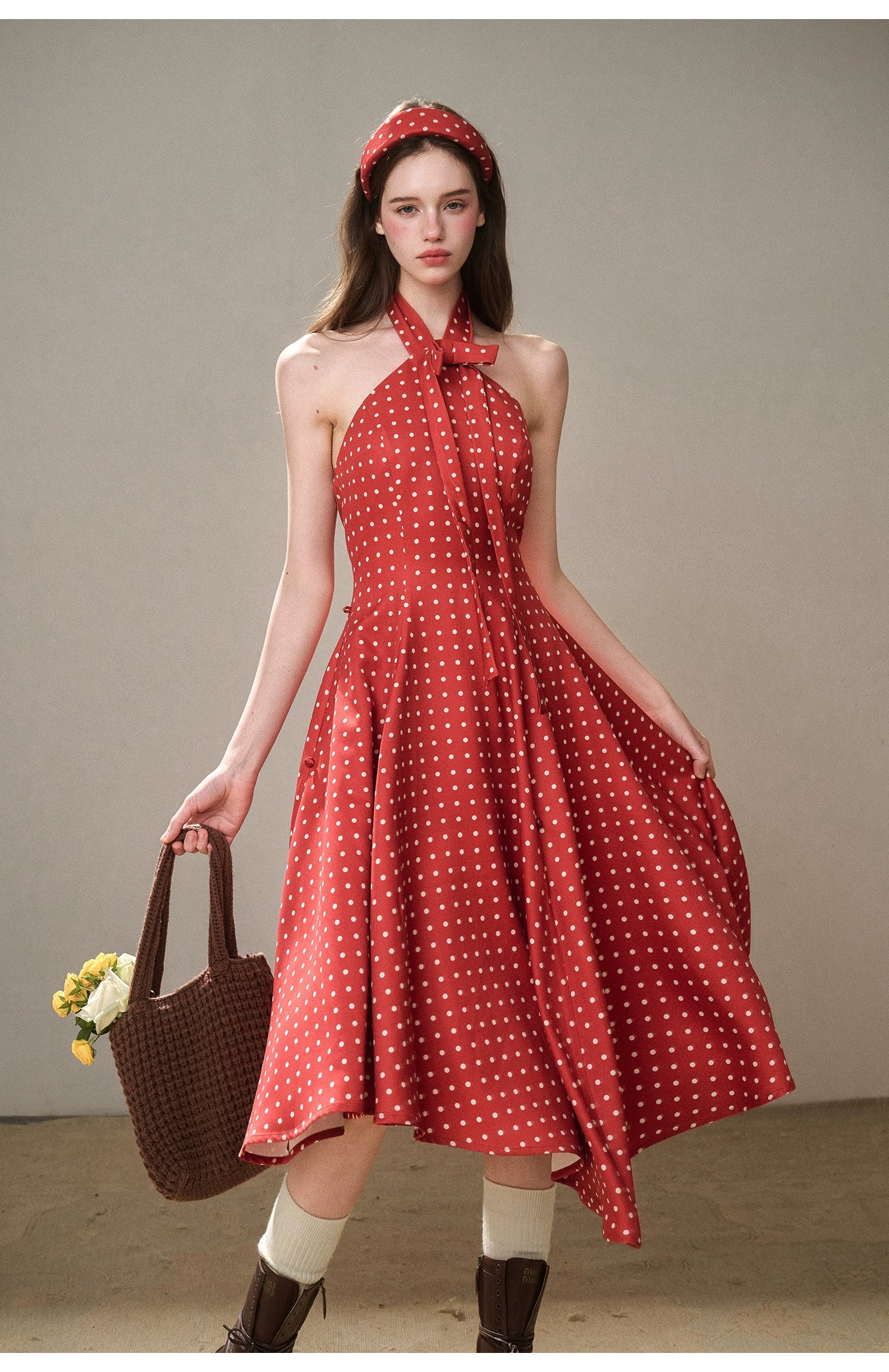 Berry Bordeaux Red Halter Dress - CHINASQUAD