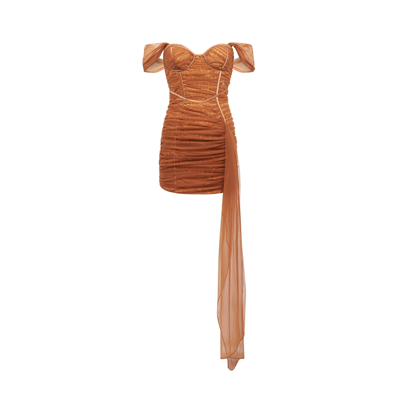 Nikita Ruched Mesh Strapless Fishtail Dress - CHINASQUAD