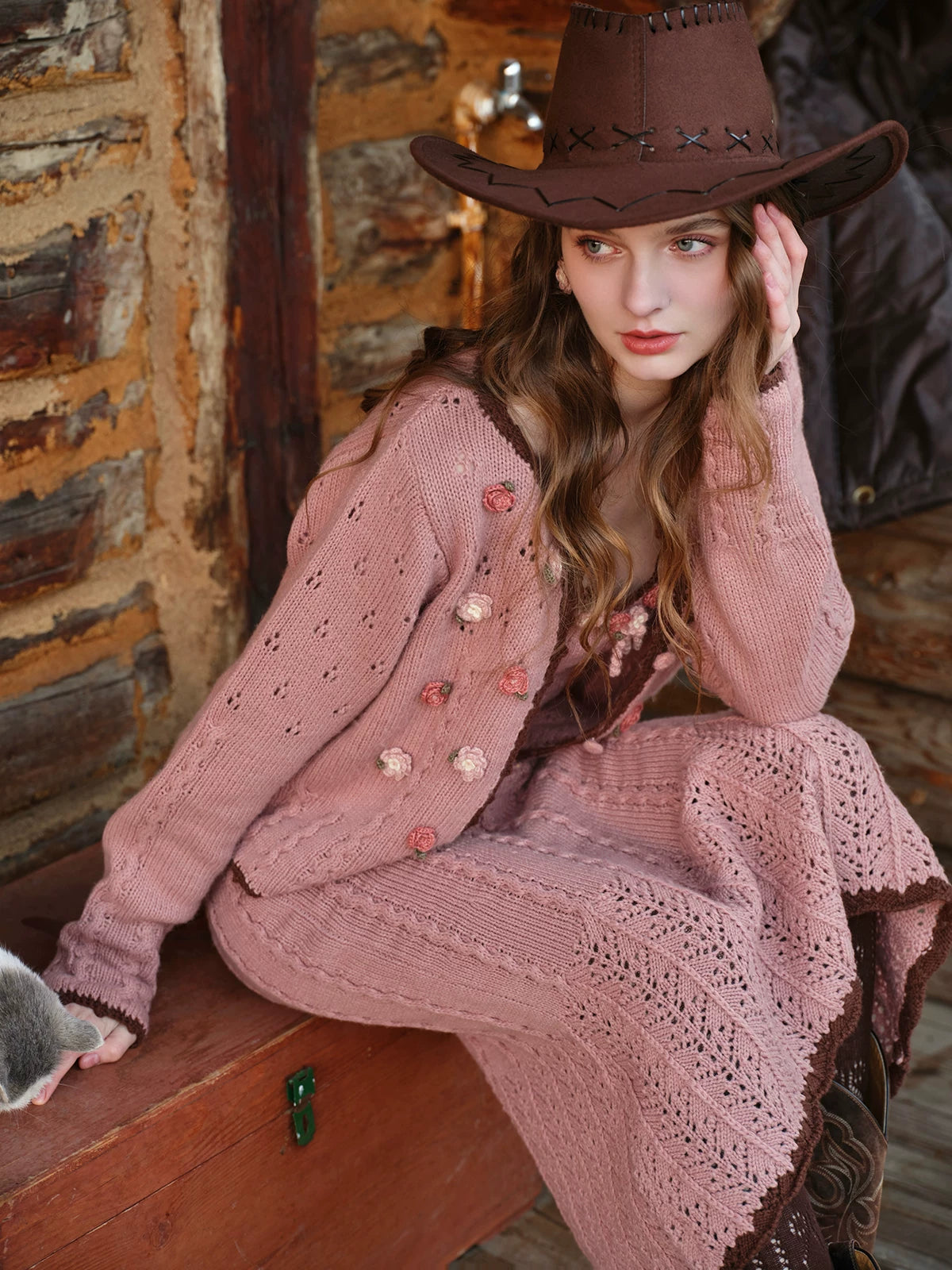 Floral Juliet Vintage Knit Dress & Cardigan Set