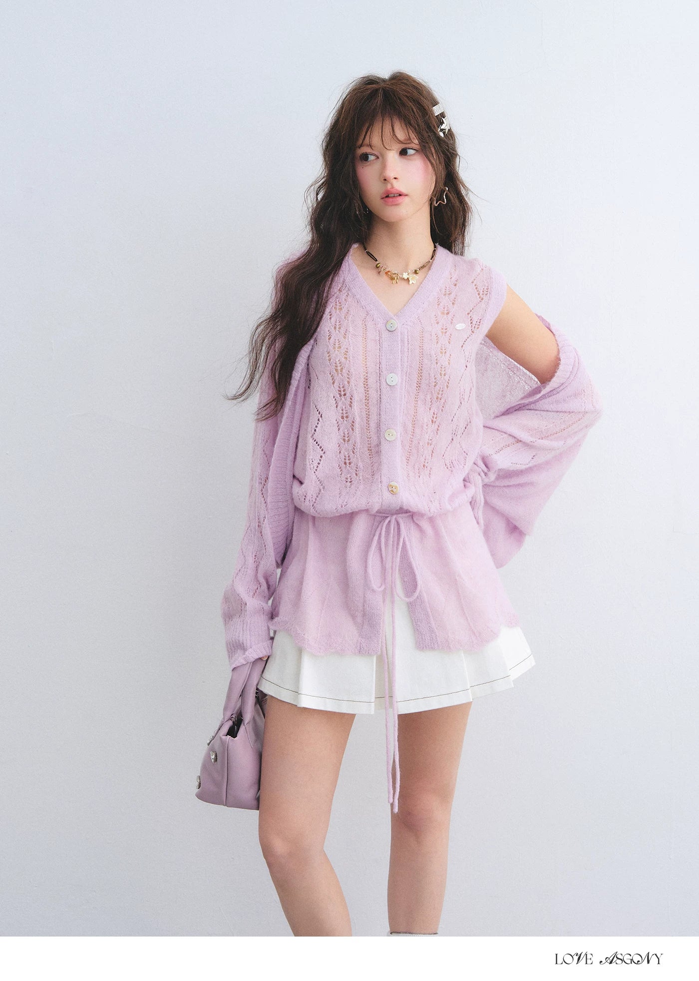 Mohair Wool-Blend Drawstring Cami & Cardigan Set