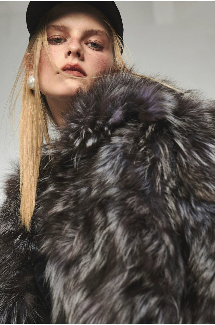 Turn-down Collar Silver Fox Fur Short Coat - CHINASQUAD