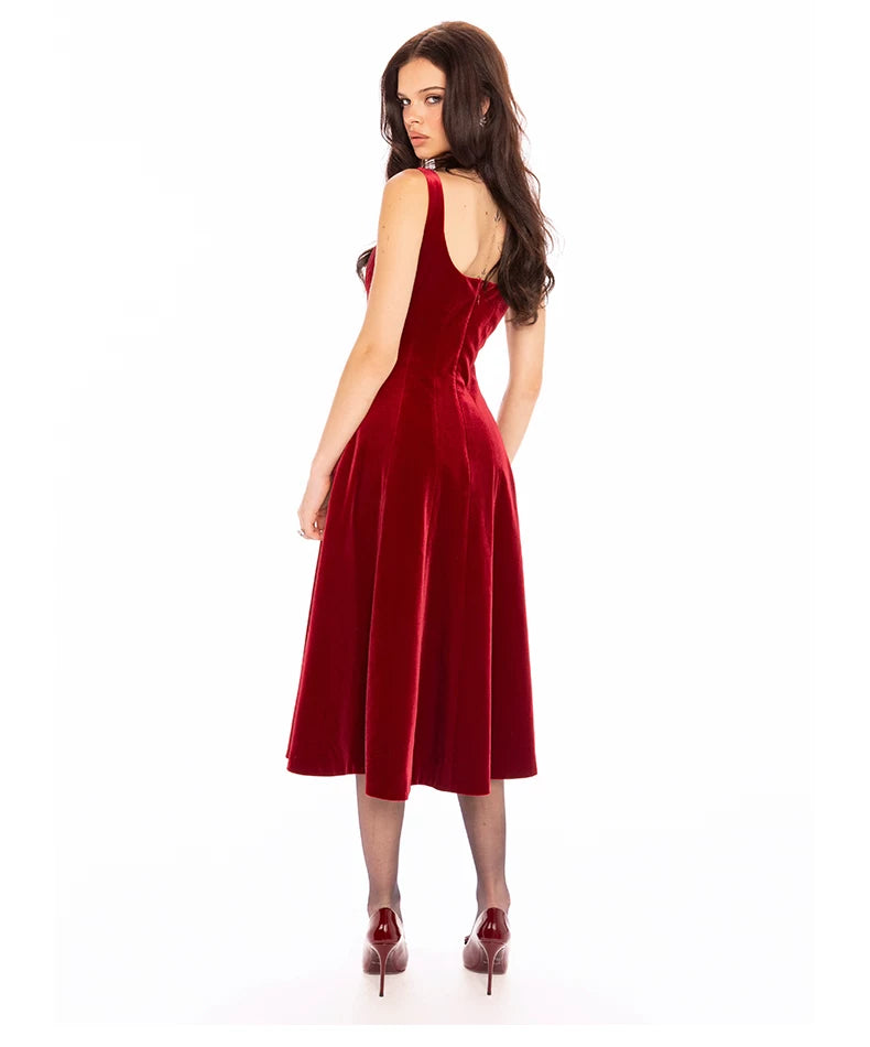 Velvet Strap Fit-and-Flare Mini Dress