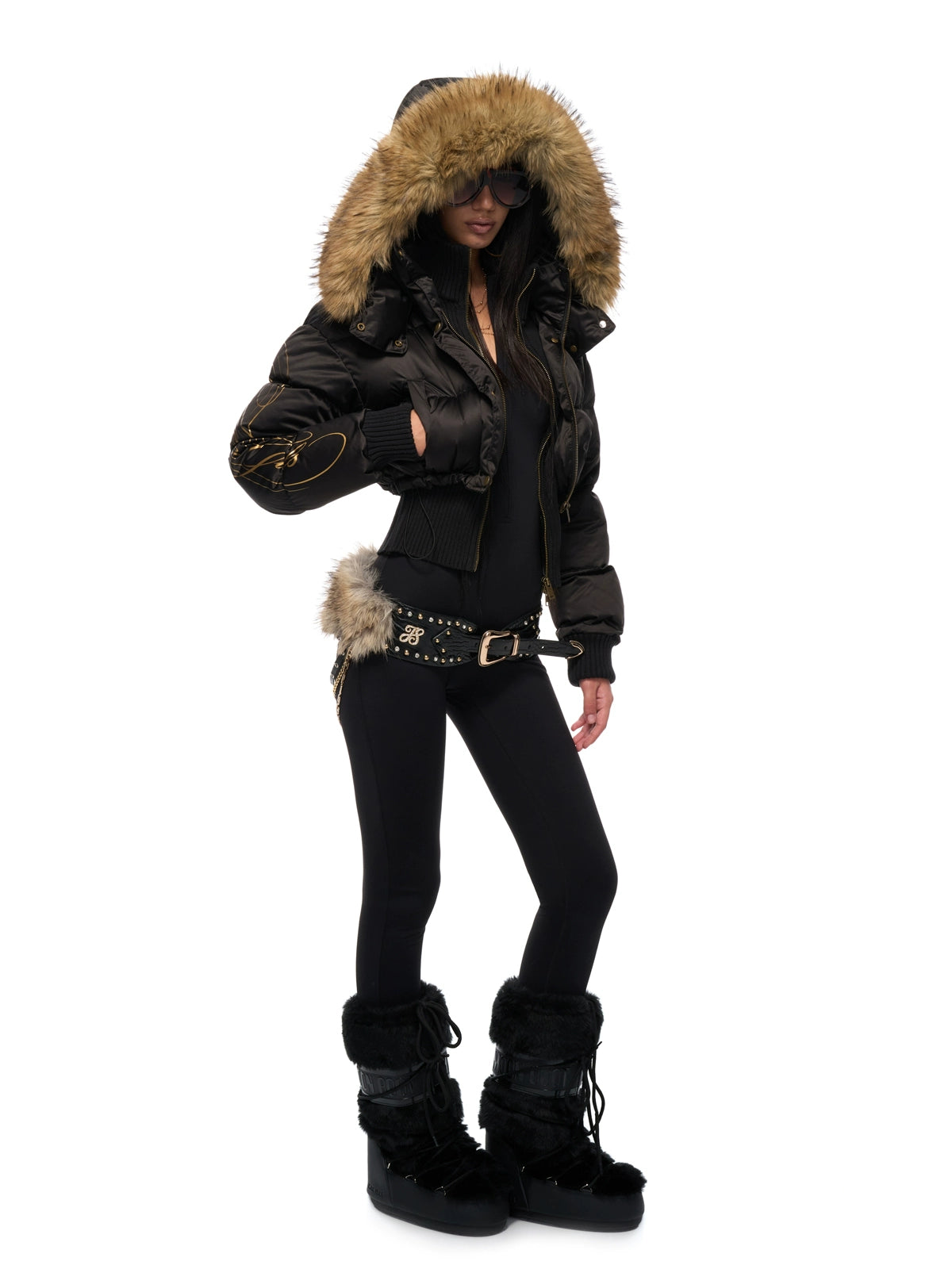 Black Knit-Trim Down Jacket