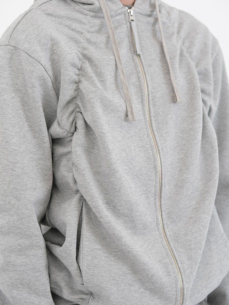 Deep brown & Gray Pleated Hooded Sweatshirt - CHINASQUAD