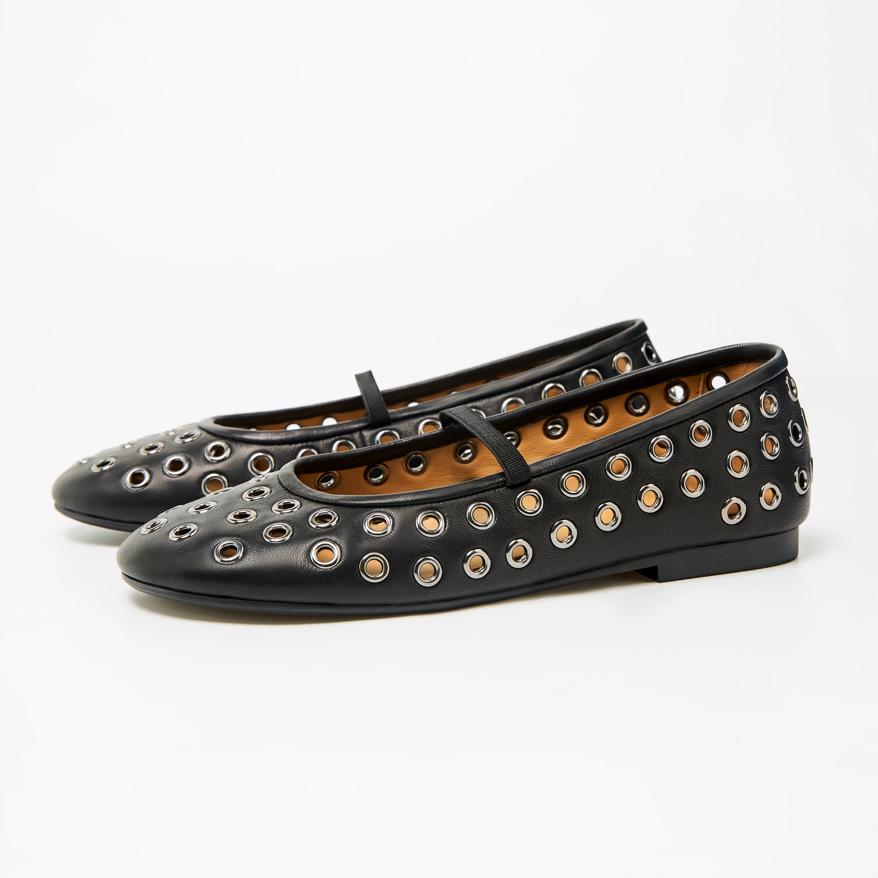 Studded Cutout Sheepskin Ballet Flats