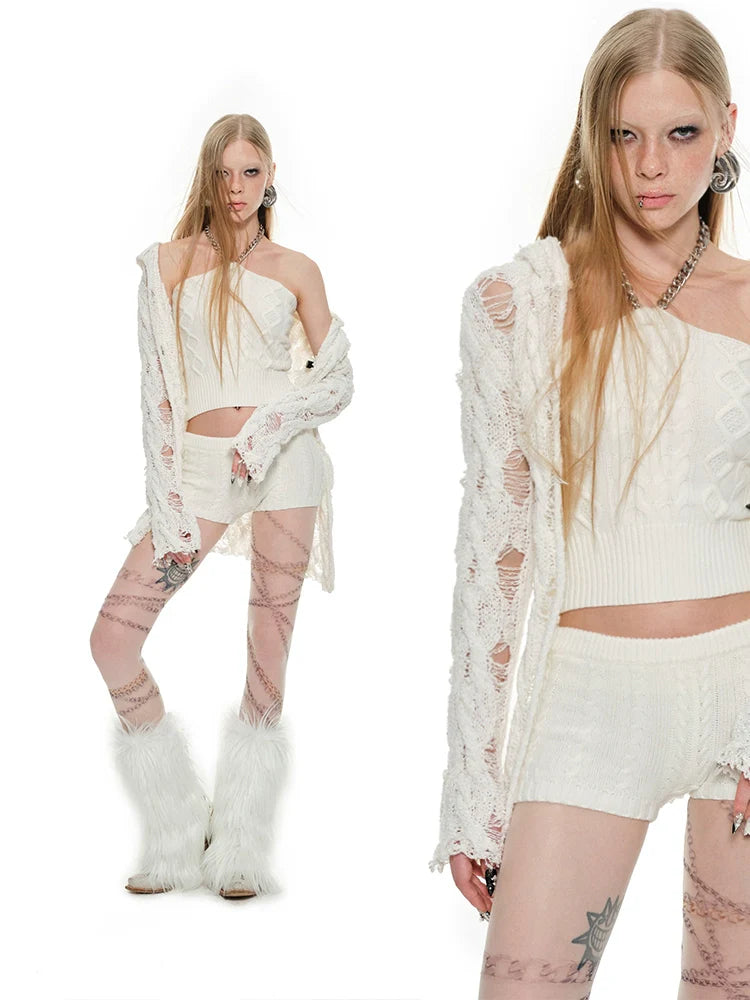 Black & White Chain Knit Tube Top - CHINASQUAD