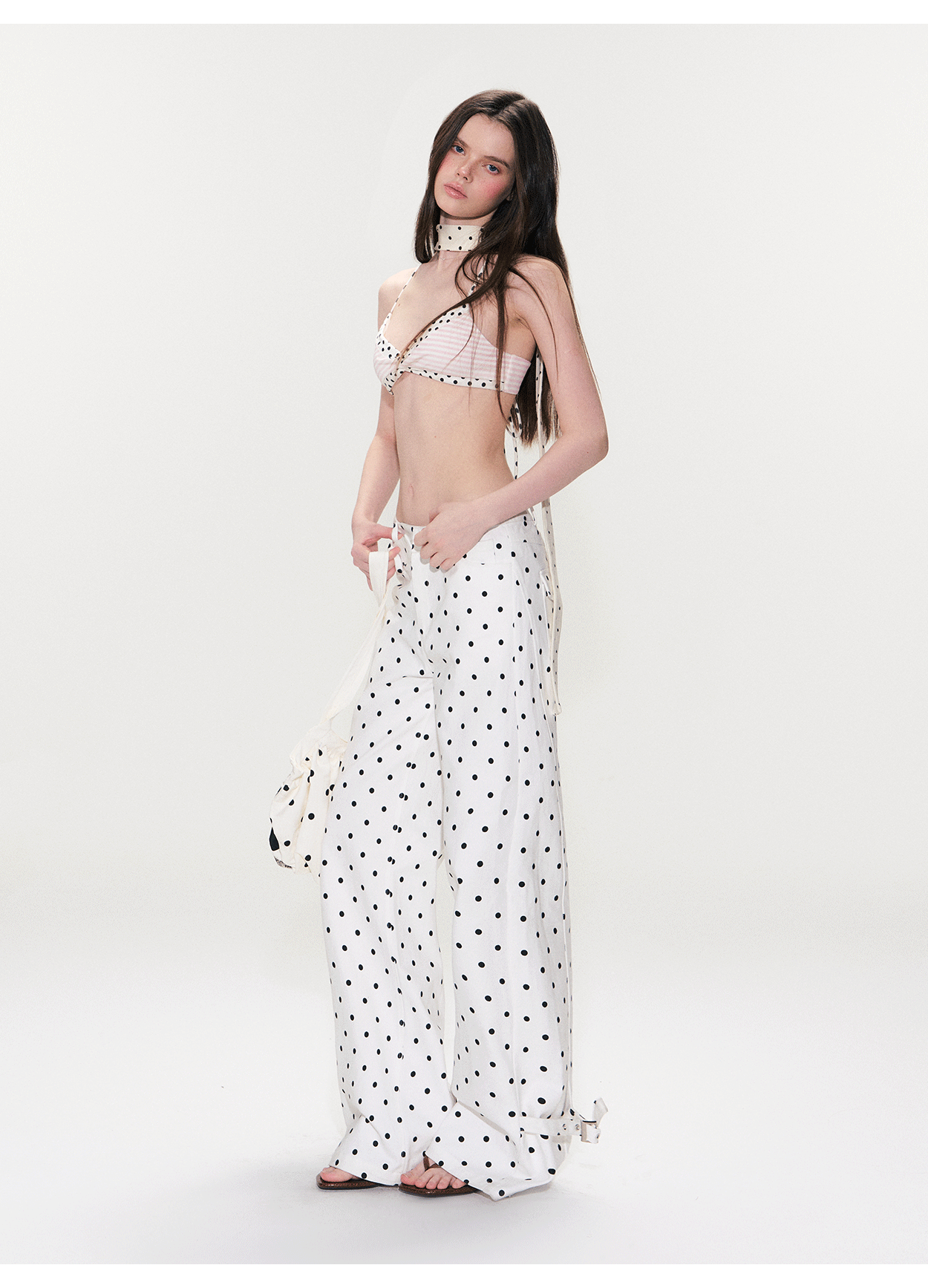 Color-Block Polka Dot Triangle Bralette Top