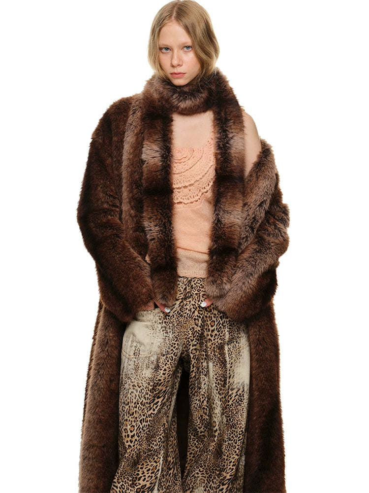 Ombre Collarless Eco-Fur Coat - CHINASQUAD