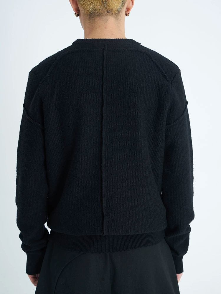 Black & Deep Gray Reversible Wool Knit Sweater - CHINASQUAD