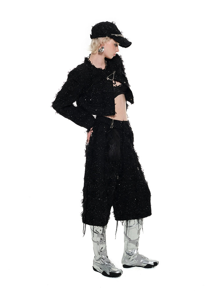 Black Tweed Cropped Pants - CHINASQUAD