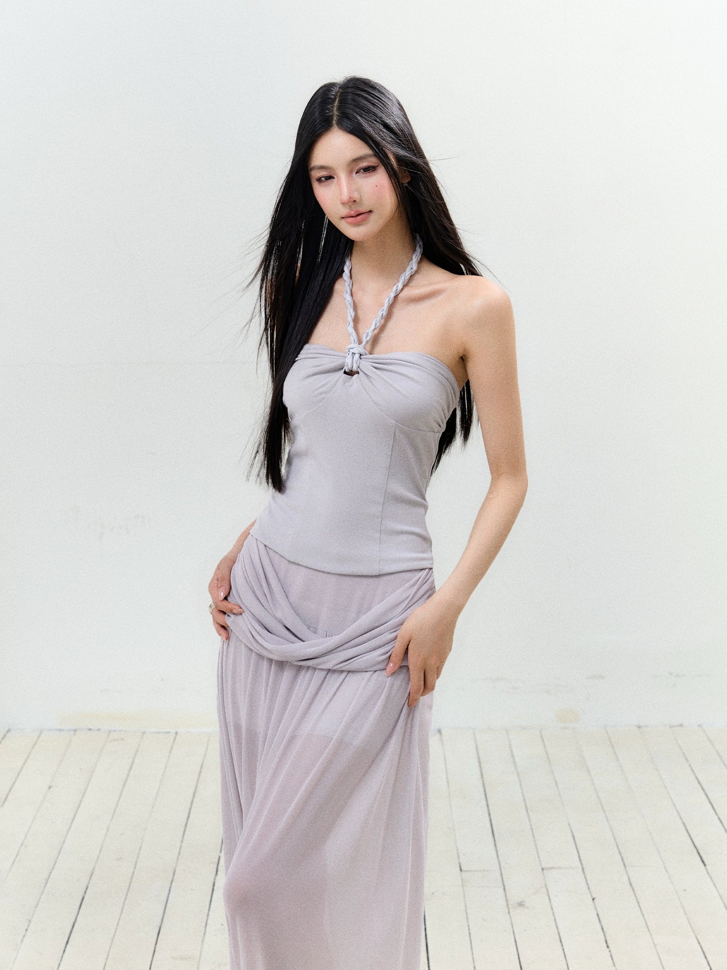 Twist Tie Halter Crop Top & Skirt Set - CHINASQUAD