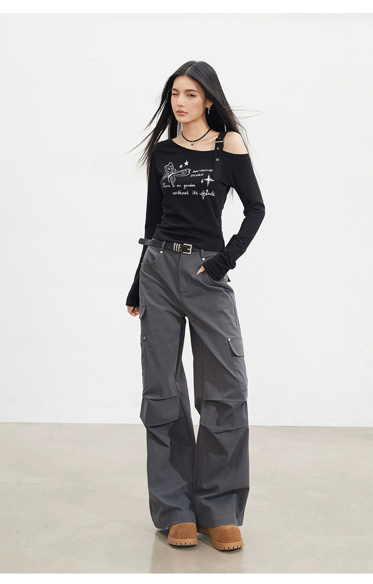 Butterfly Cold-Shoulder Long-Sleeve T-shirt - CHINASQUAD