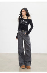 Butterfly Cold-Shoulder Long-Sleeve T-shirt - CHINASQUAD