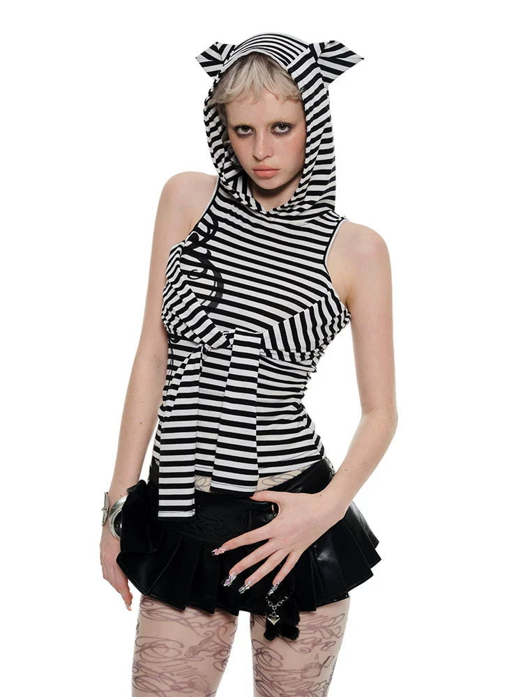 Striped Cat Ear Hooded Top - CHINASQUAD