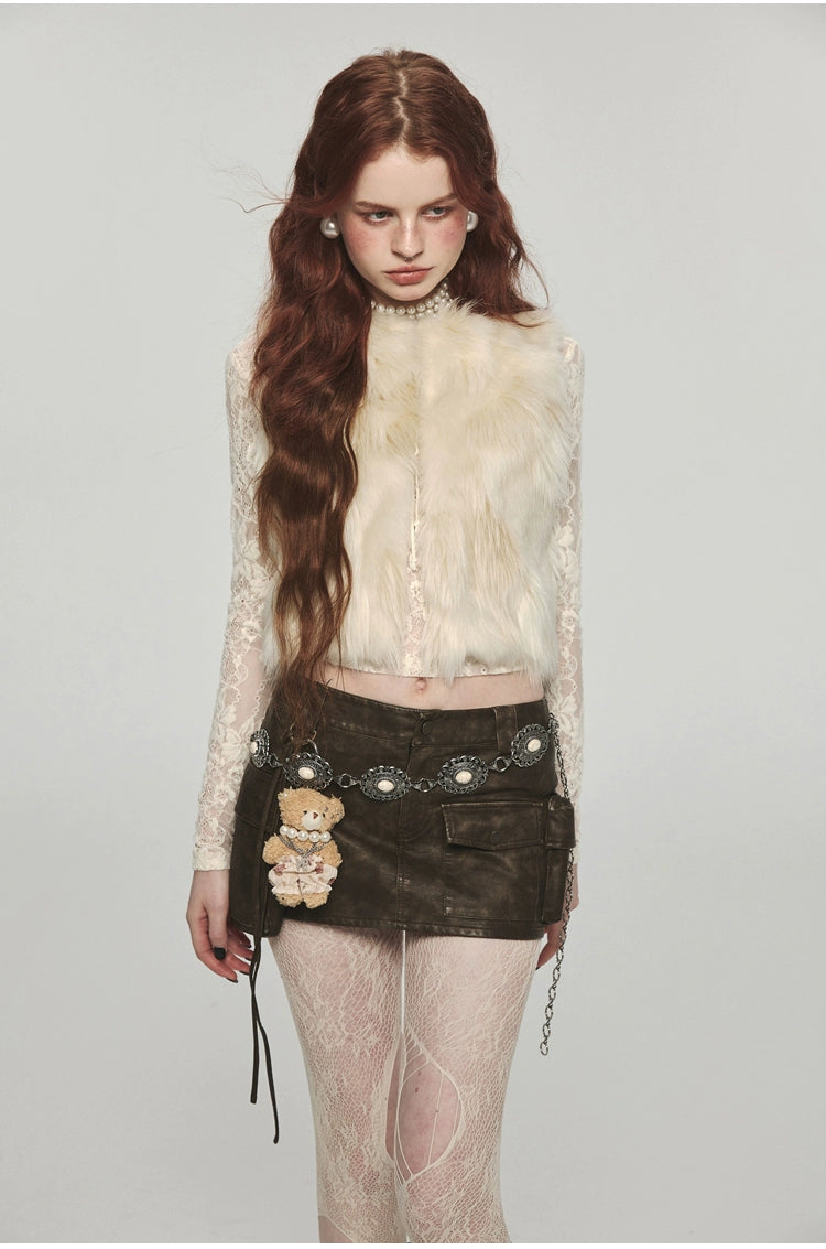 Distressed Washed Leather Bodycon Mini Skirt - CHINASQUAD