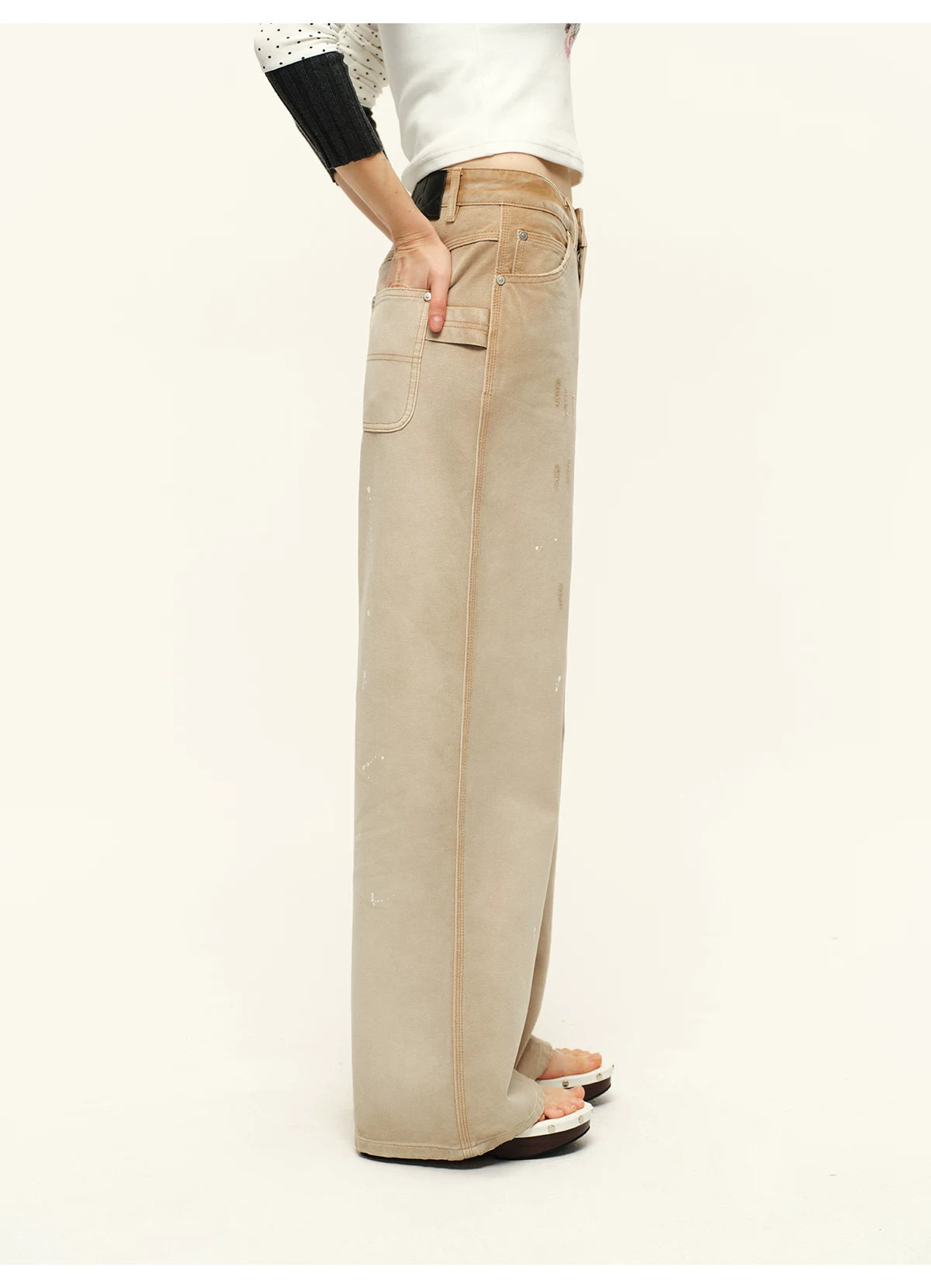 Washed Wide-Leg Denim Pants