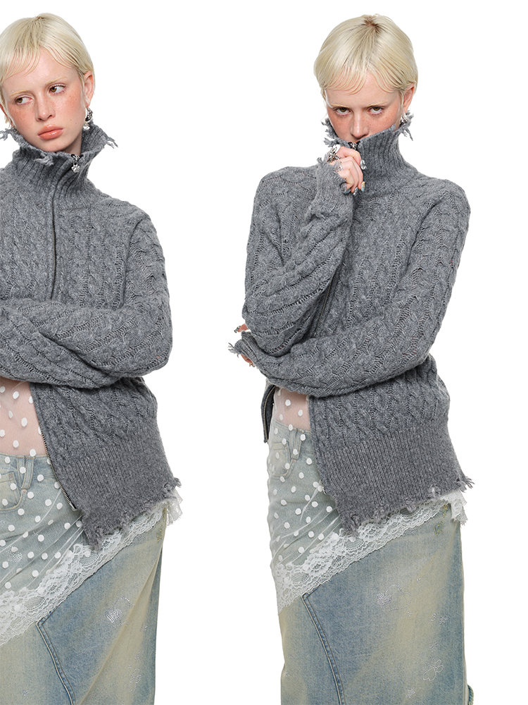 Surlong Cable Slanted Button Placket Knit Cardigan - CHINASQUAD