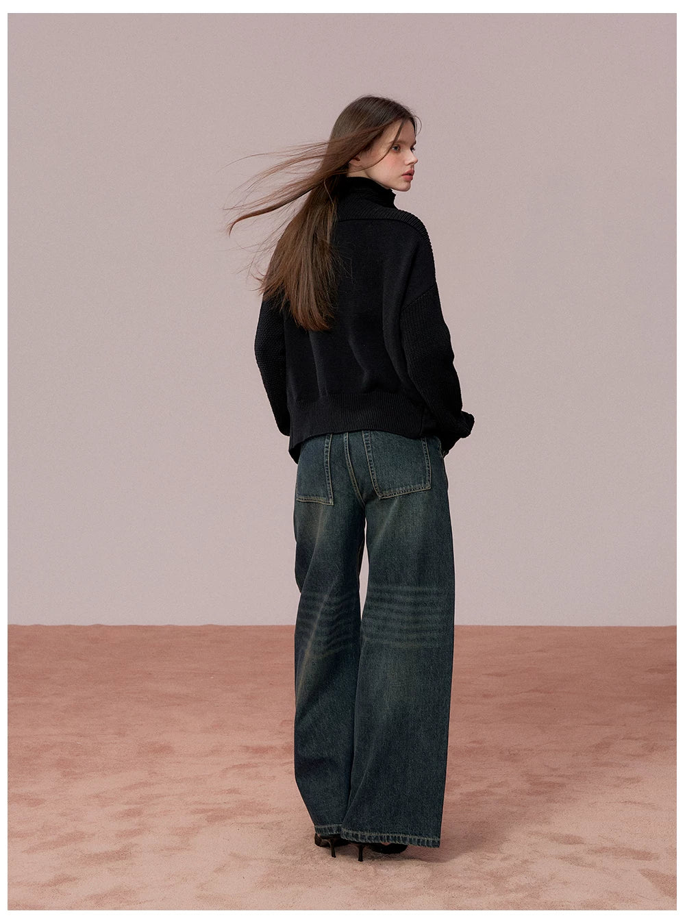 Oversized Collar Asymmetric Knit Sweater Jacket