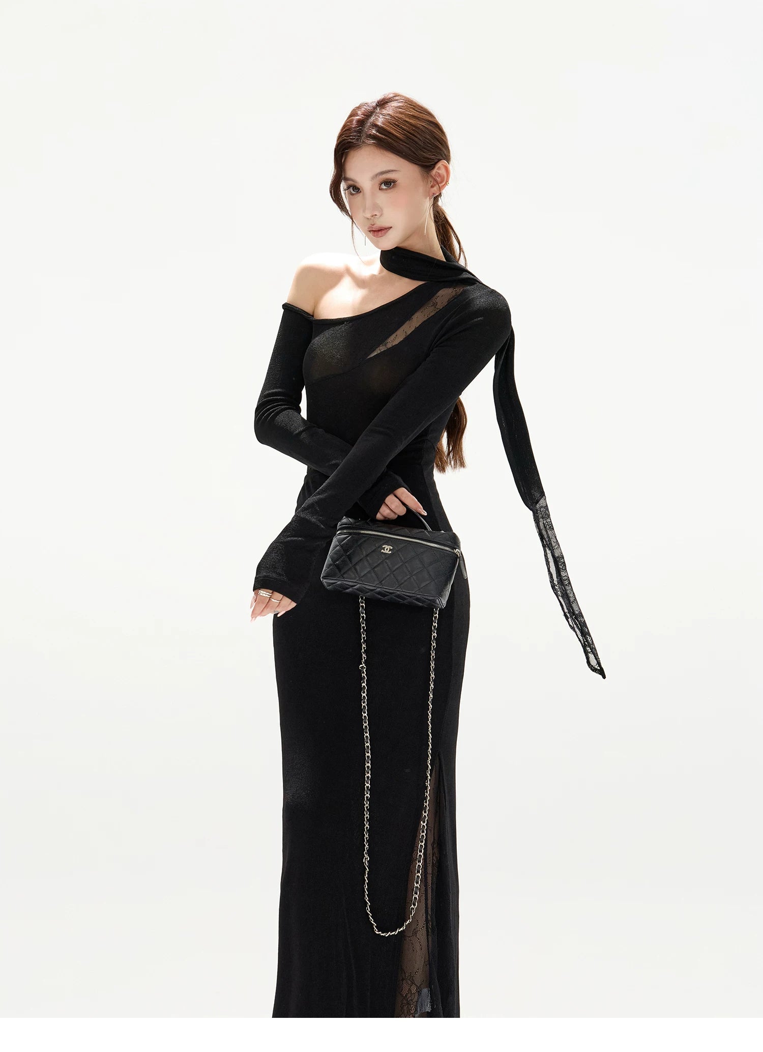 Asymmetric One-Shoulder Knit Evening Dress