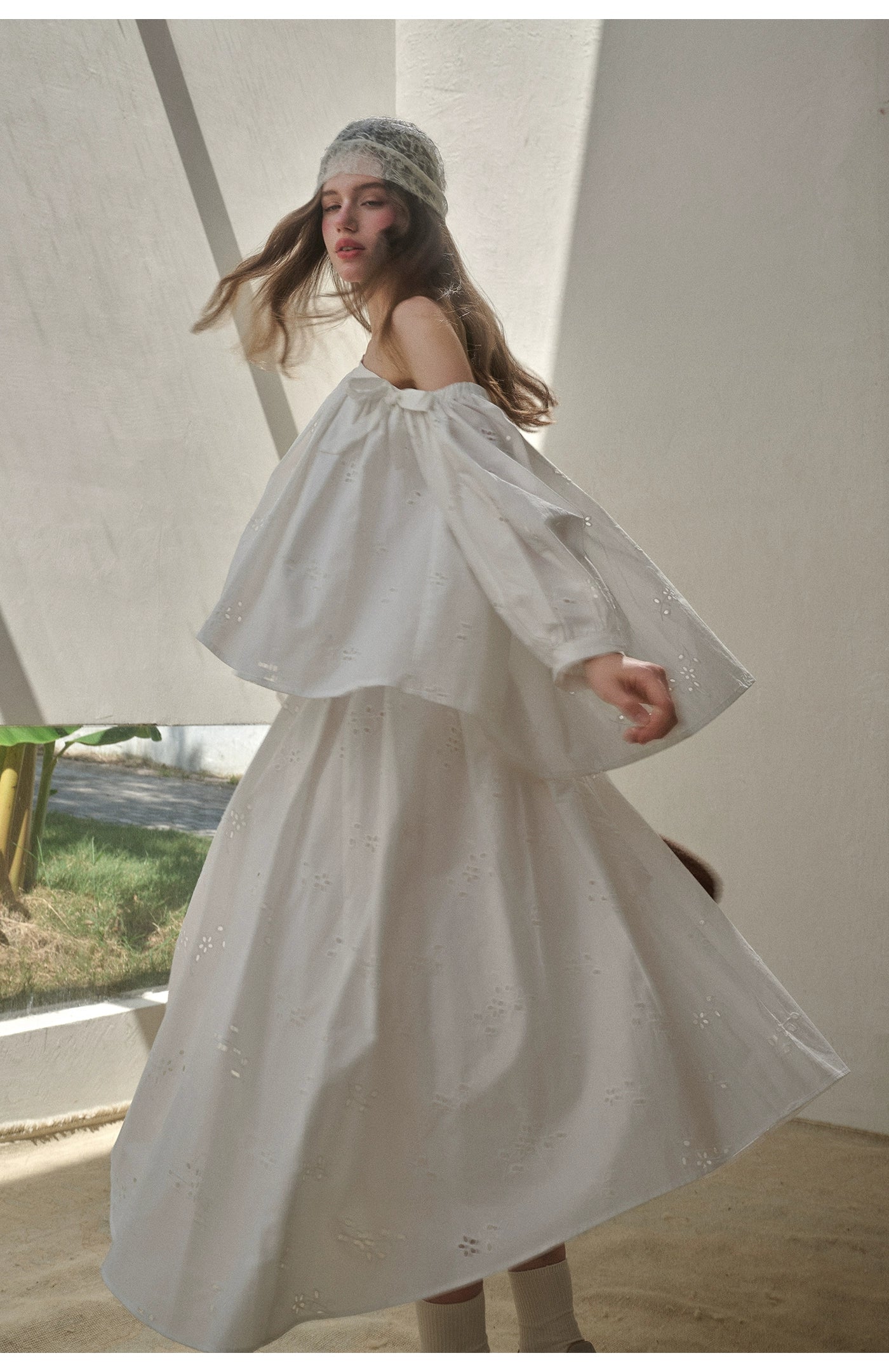 “Good Weather” Embroidered Cotton Blouse & Skirt Set