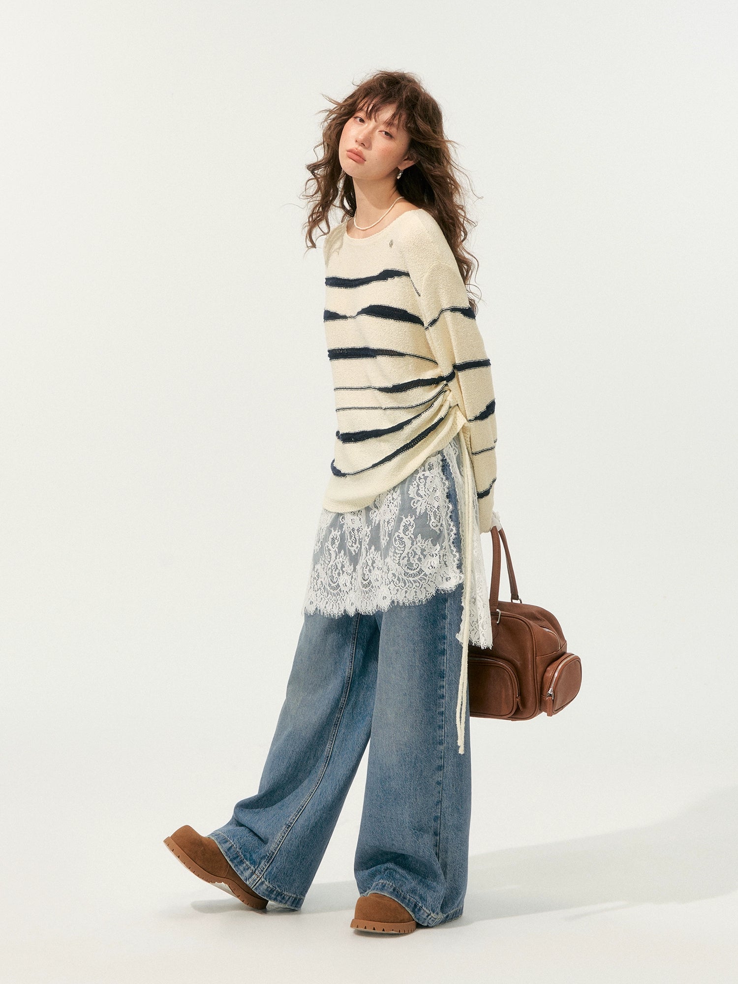 Color-Block Irregular Striped Soft Crewneck - CHINASQUAD