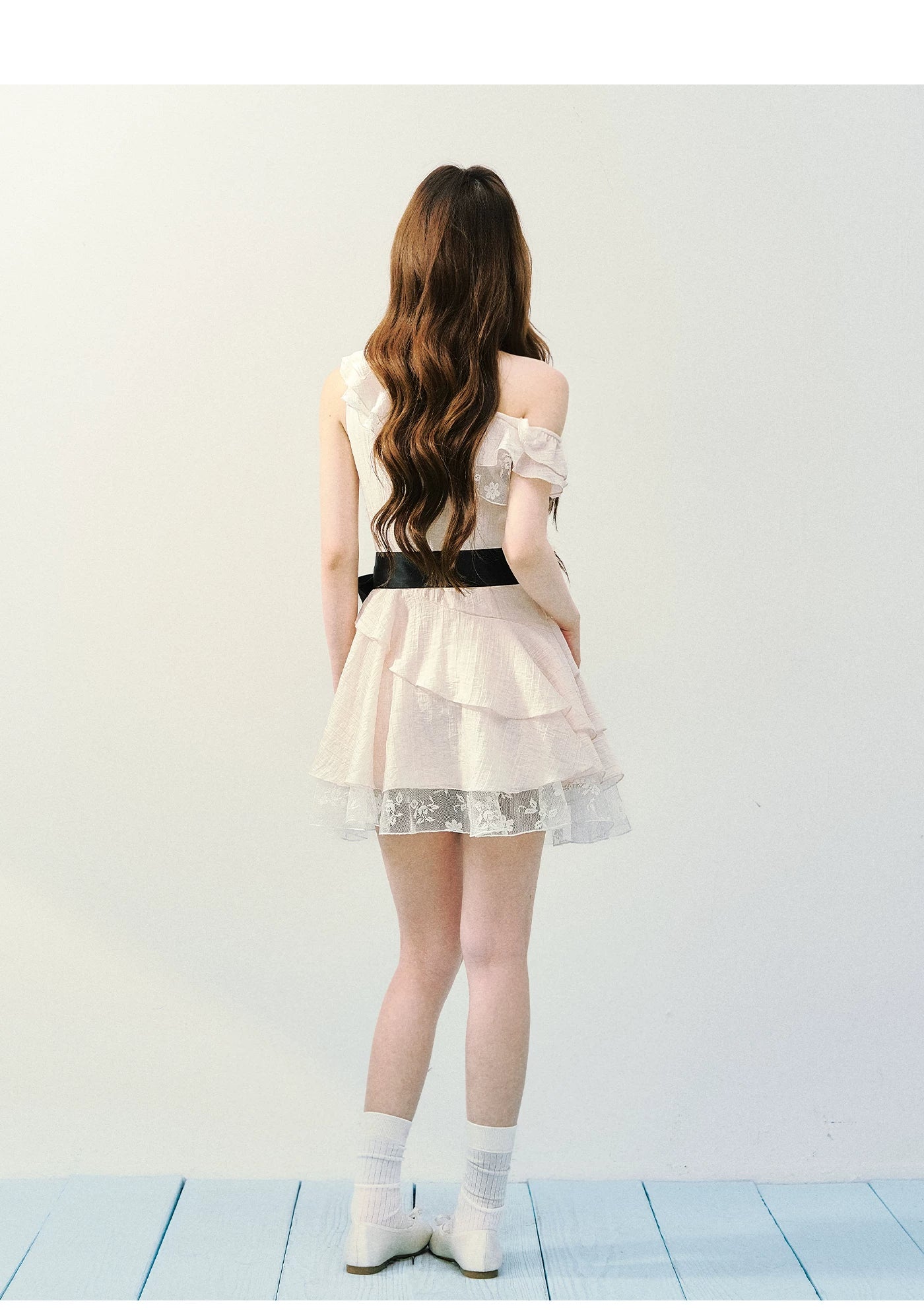 Asymmetric Lace Tiered Ruffle Dress