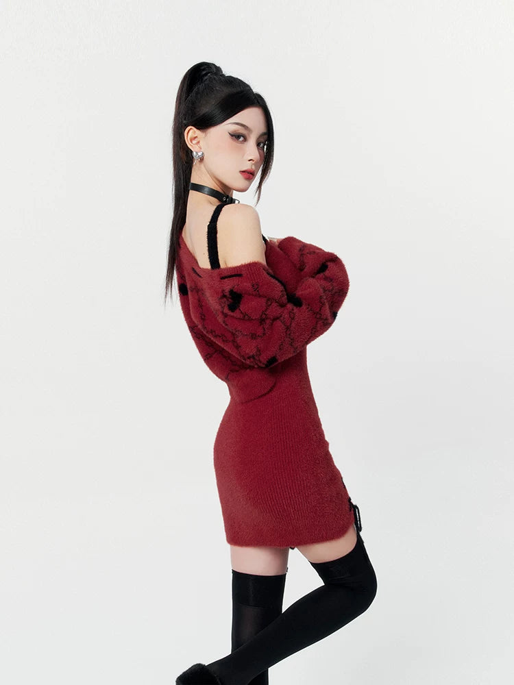 Red Knit Two-Piece Dress Set