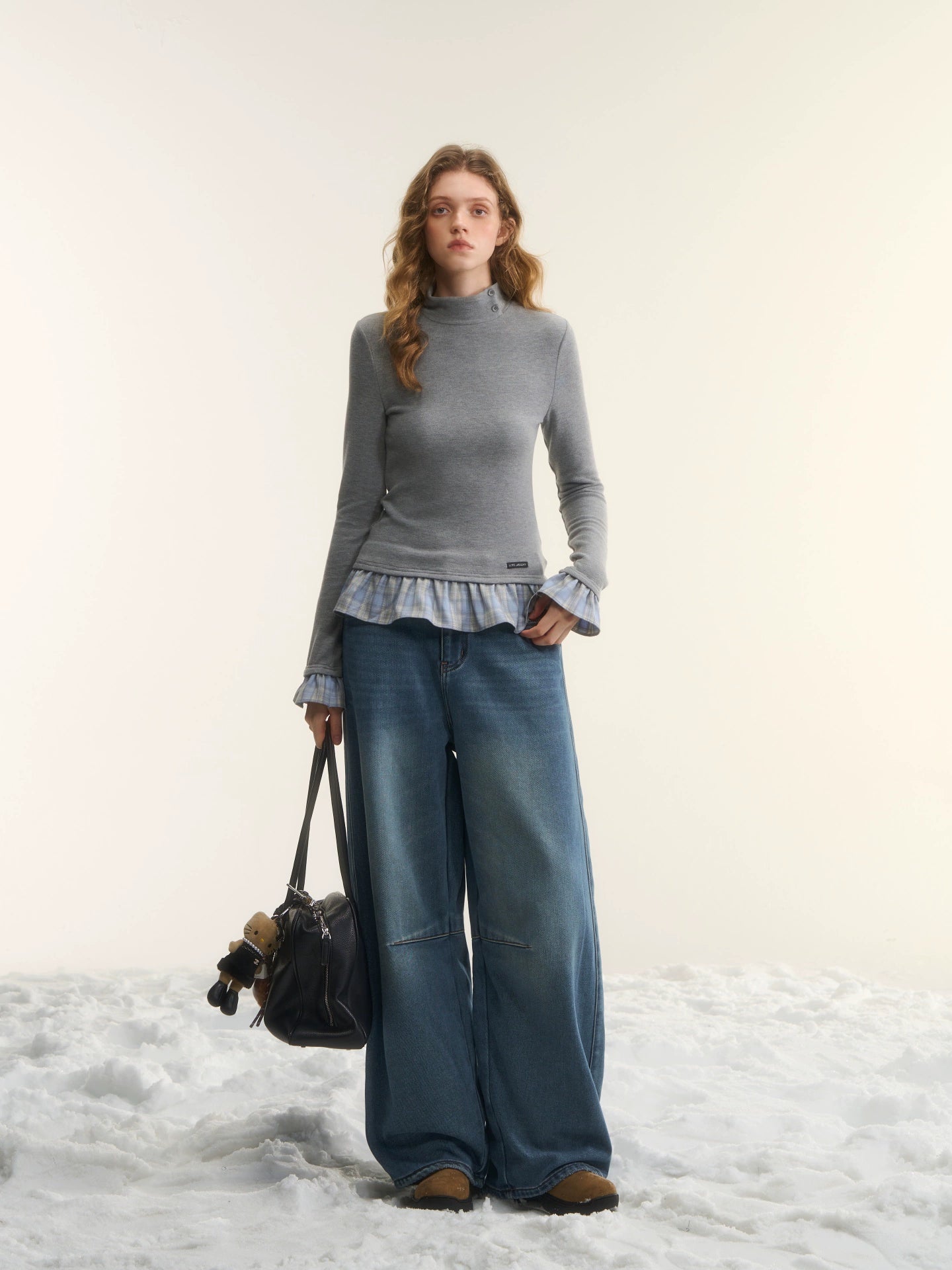 Washed Sculpted Loose-Fit Denim Pants