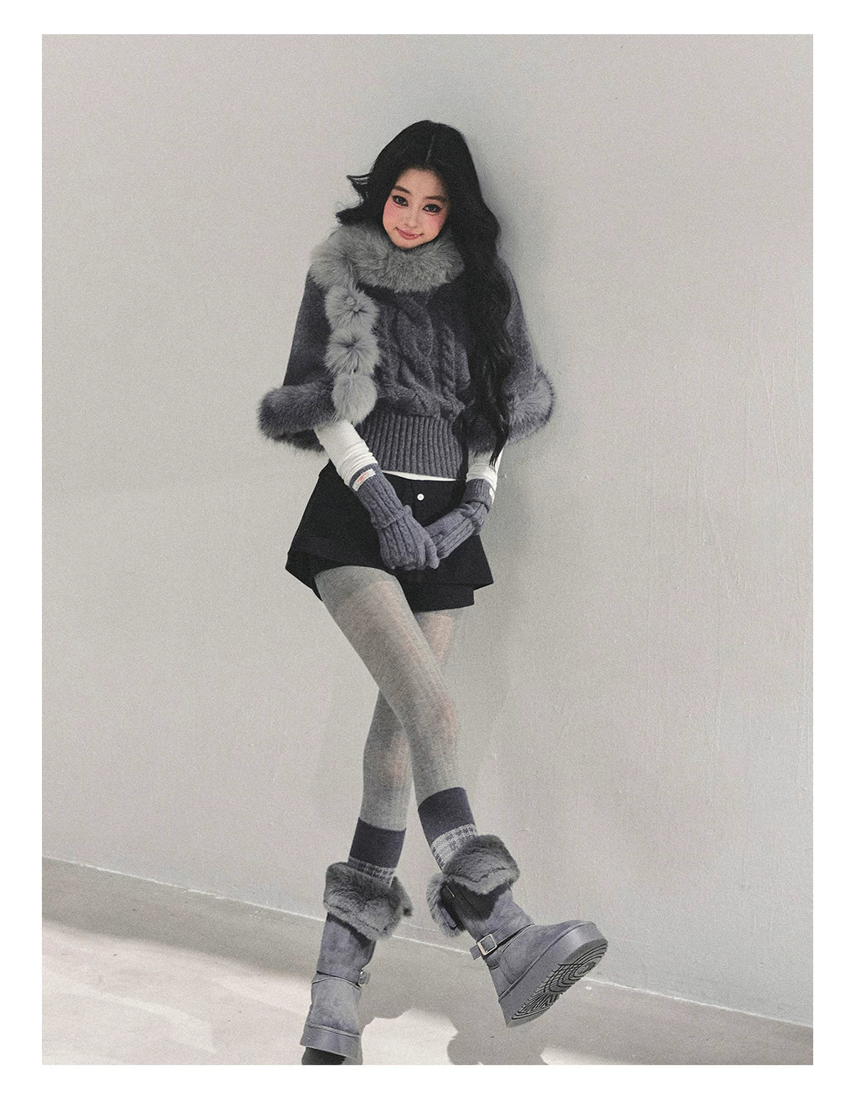 High-Neck Cable Knit Sweater