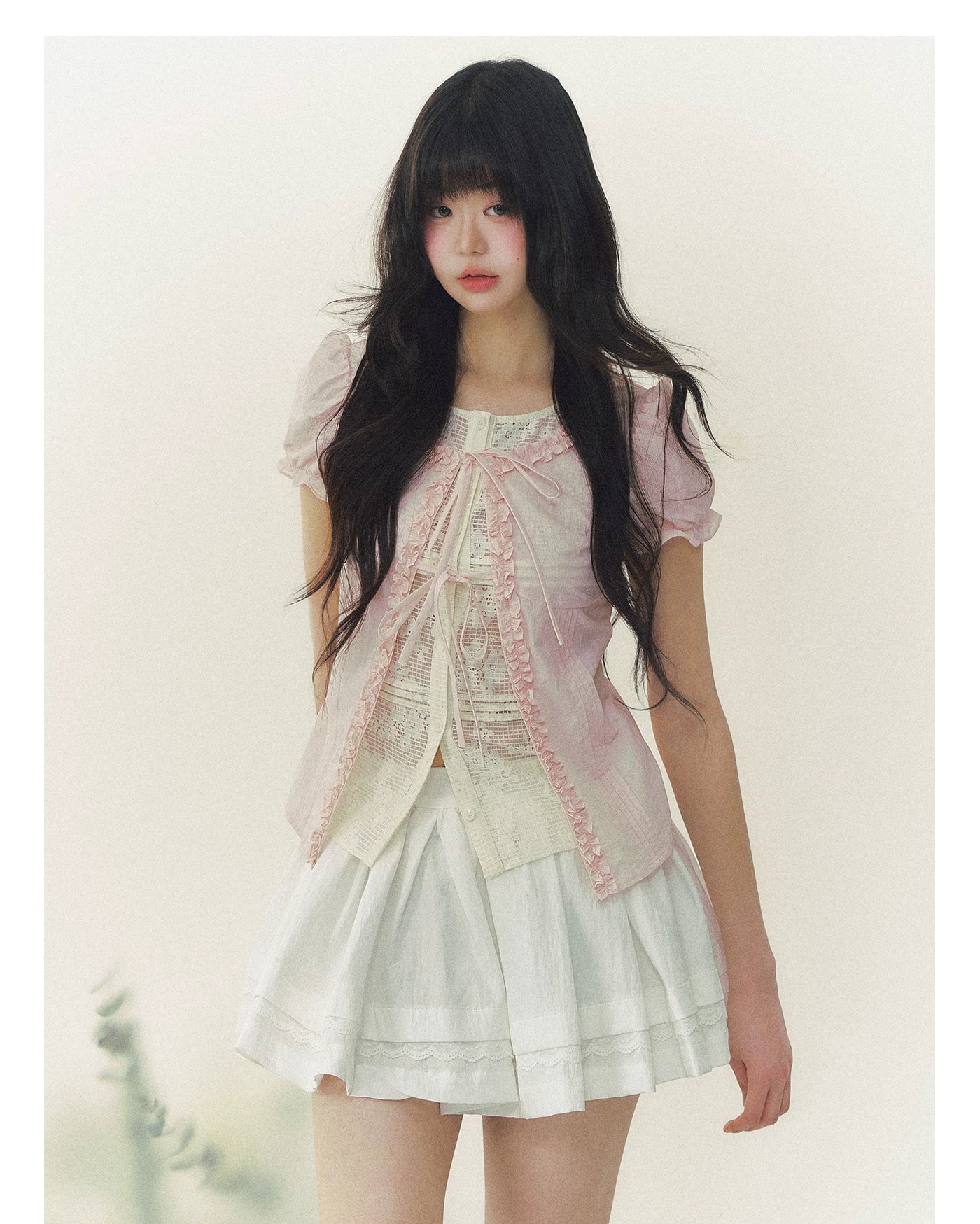 Blush Lace Tie-Front Blouse