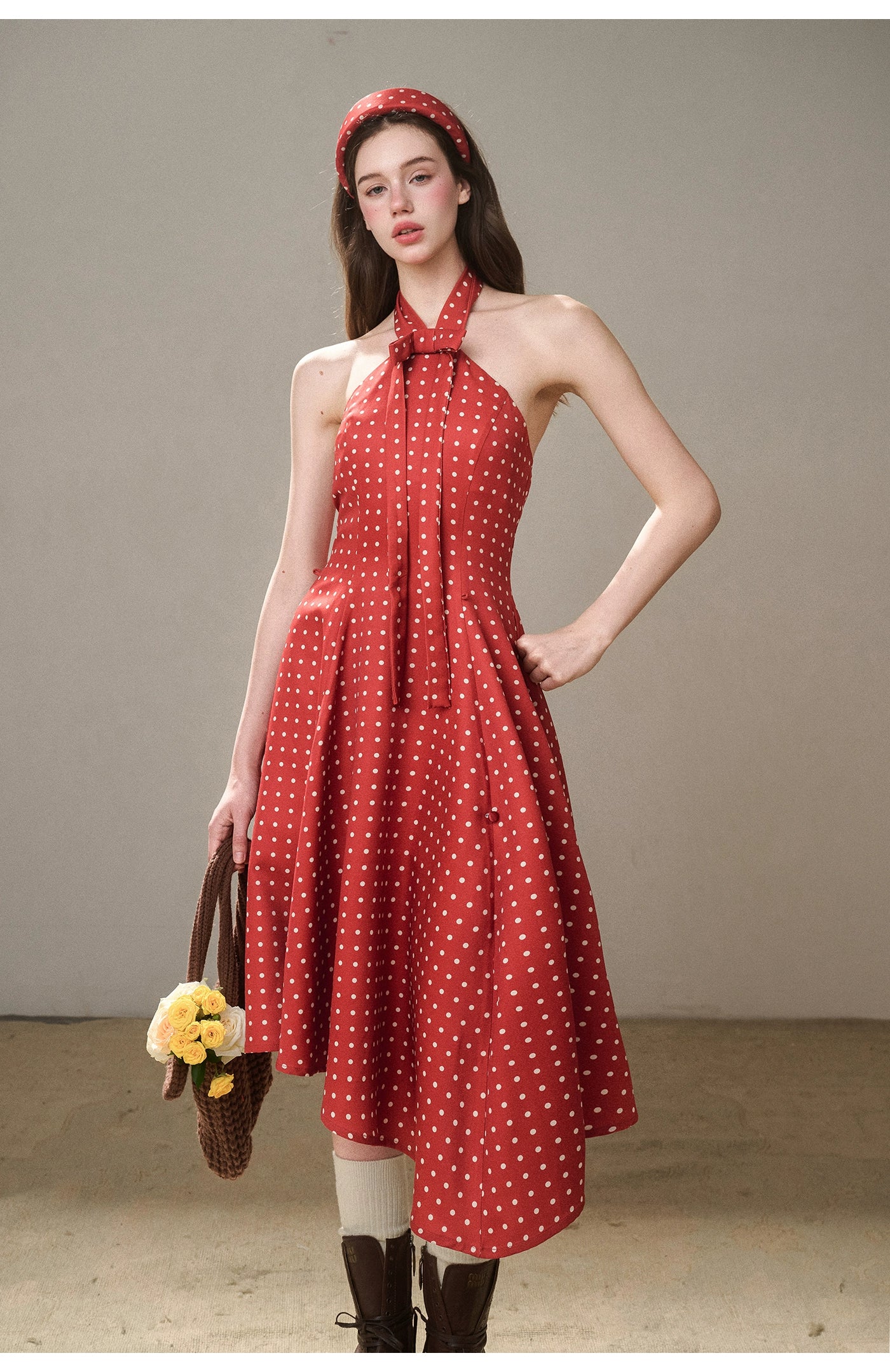 Berry Bordeaux Red Halter Dress - CHINASQUAD