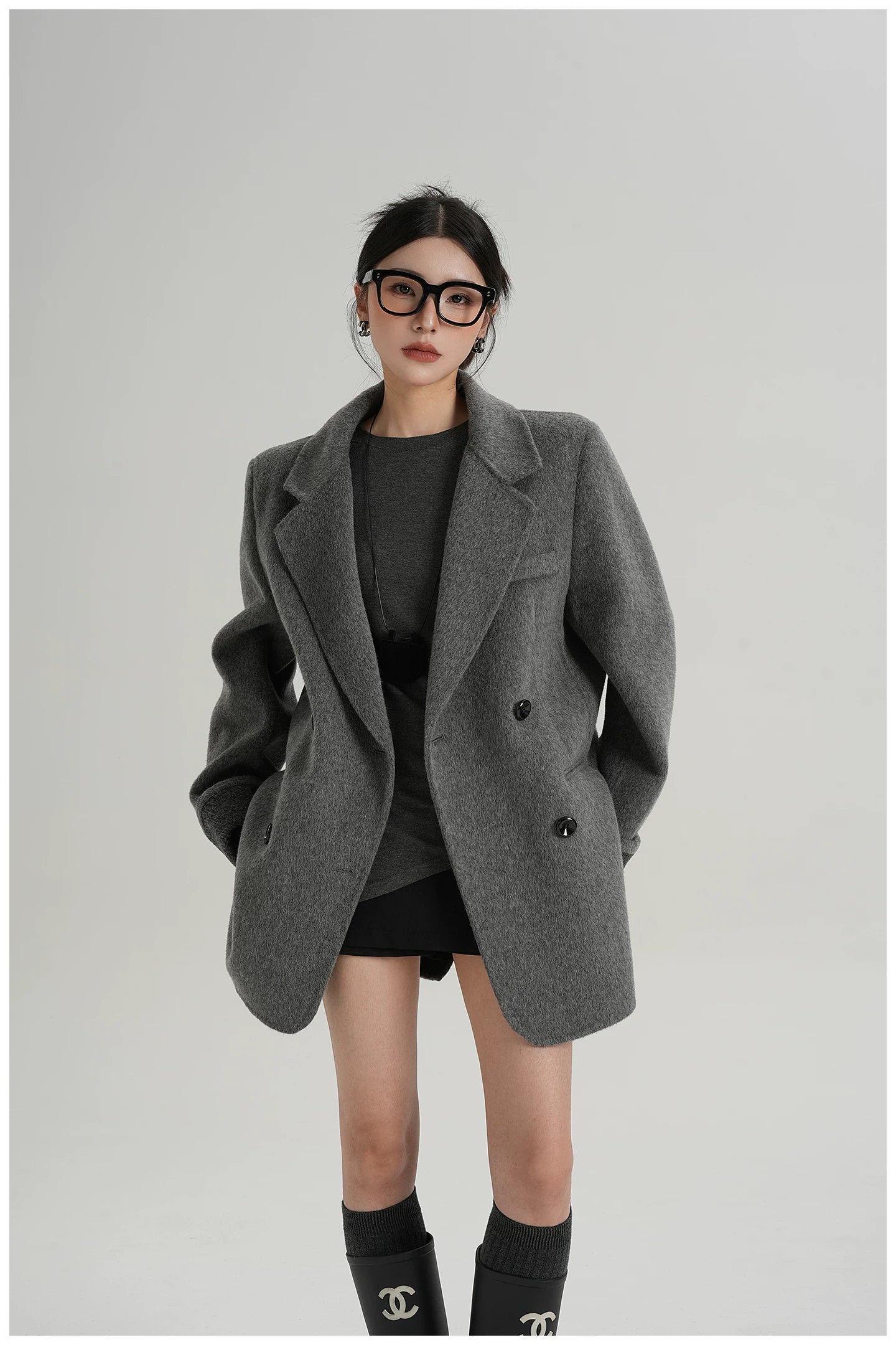 Mid-Length Double-Faced Wool Blazer