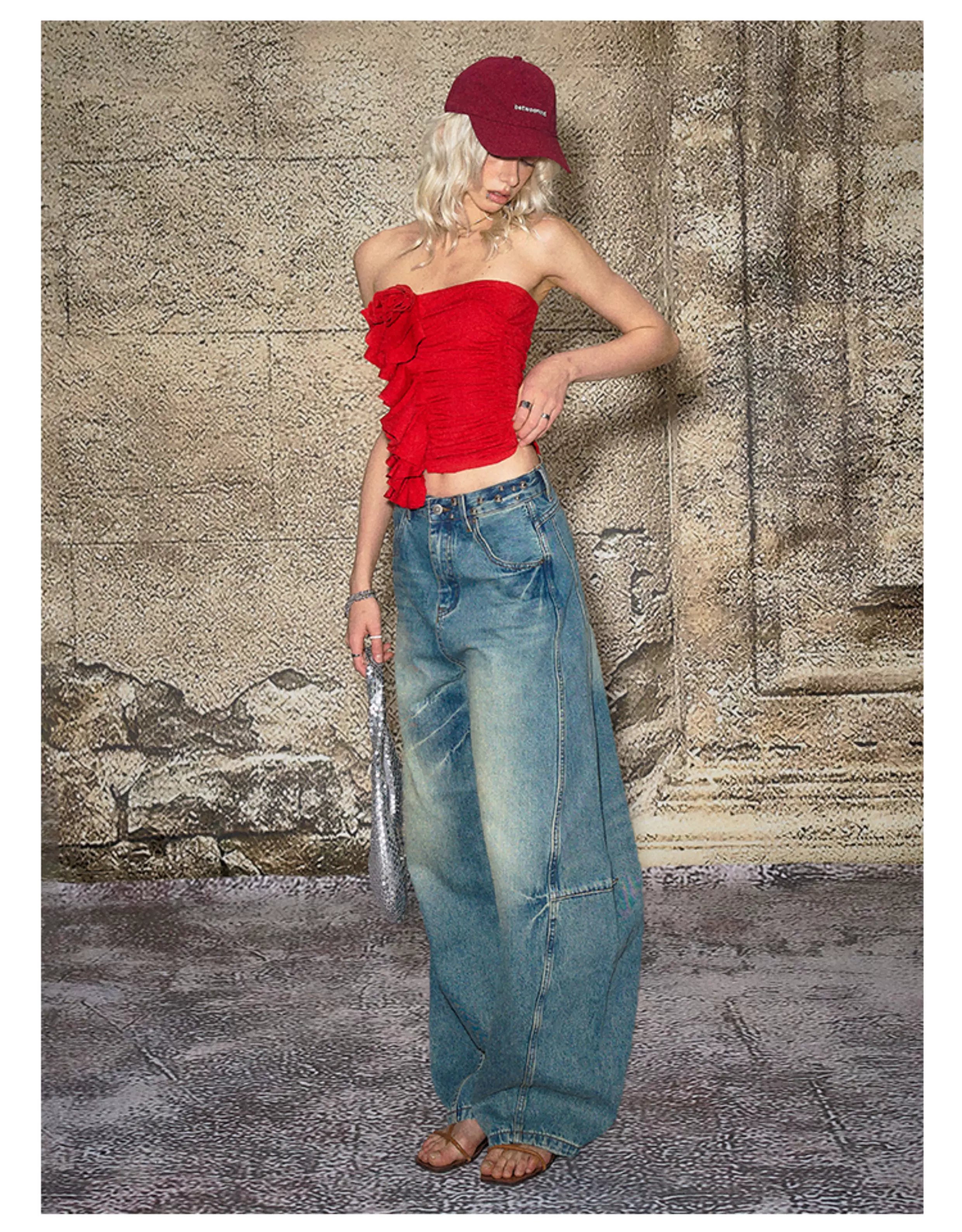 Panel-Seam Wide-Leg Denim Pants